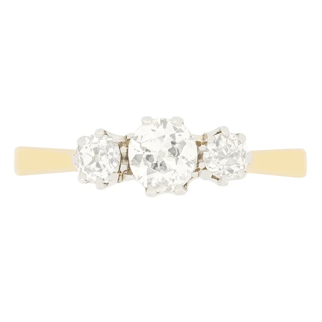 Edwardian 0.80ct Diamond Three Stone Ring, c.1910s