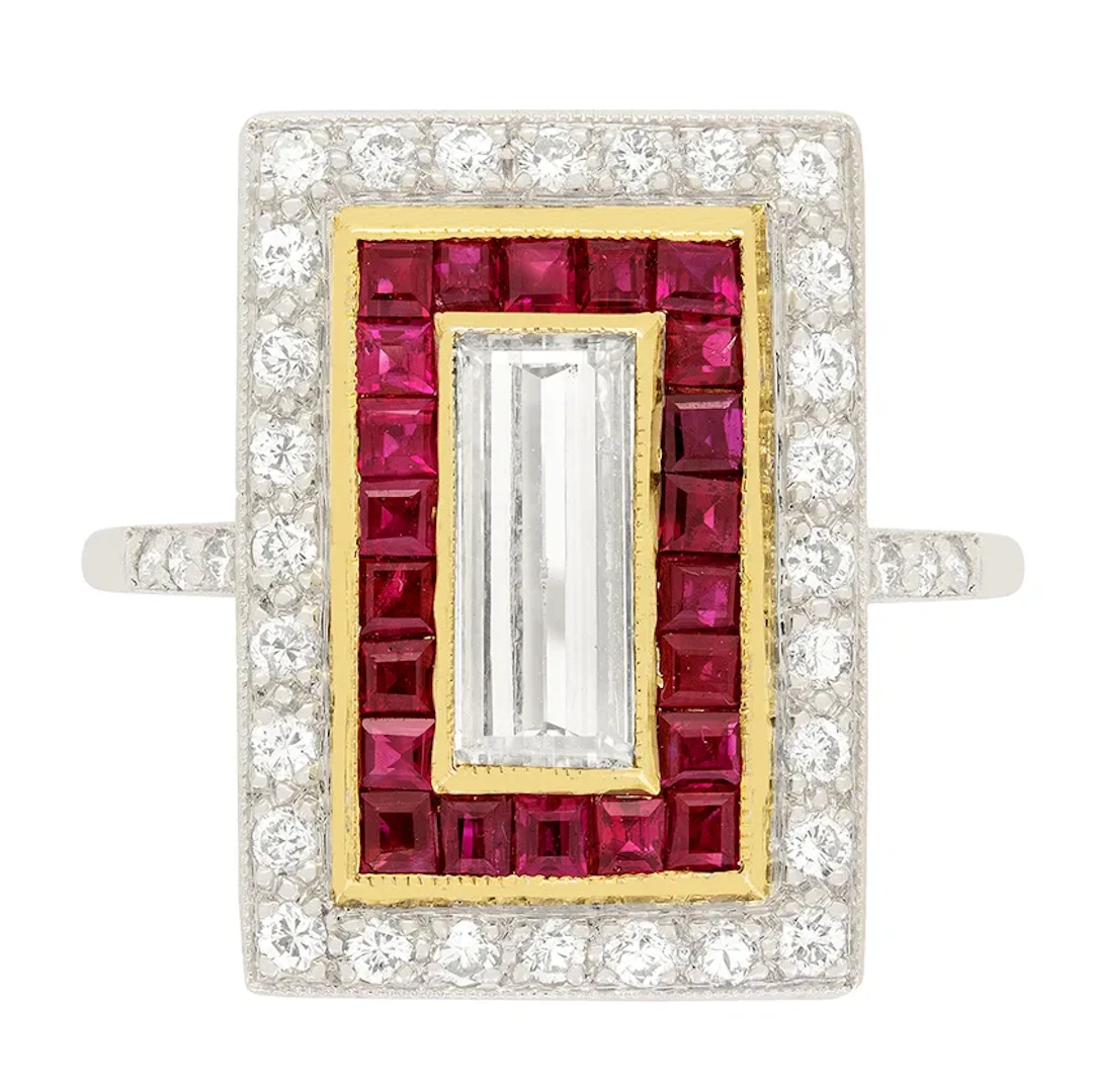 Art Deco 0.60ct Diamond and Ruby Target Ring, c.1920s
