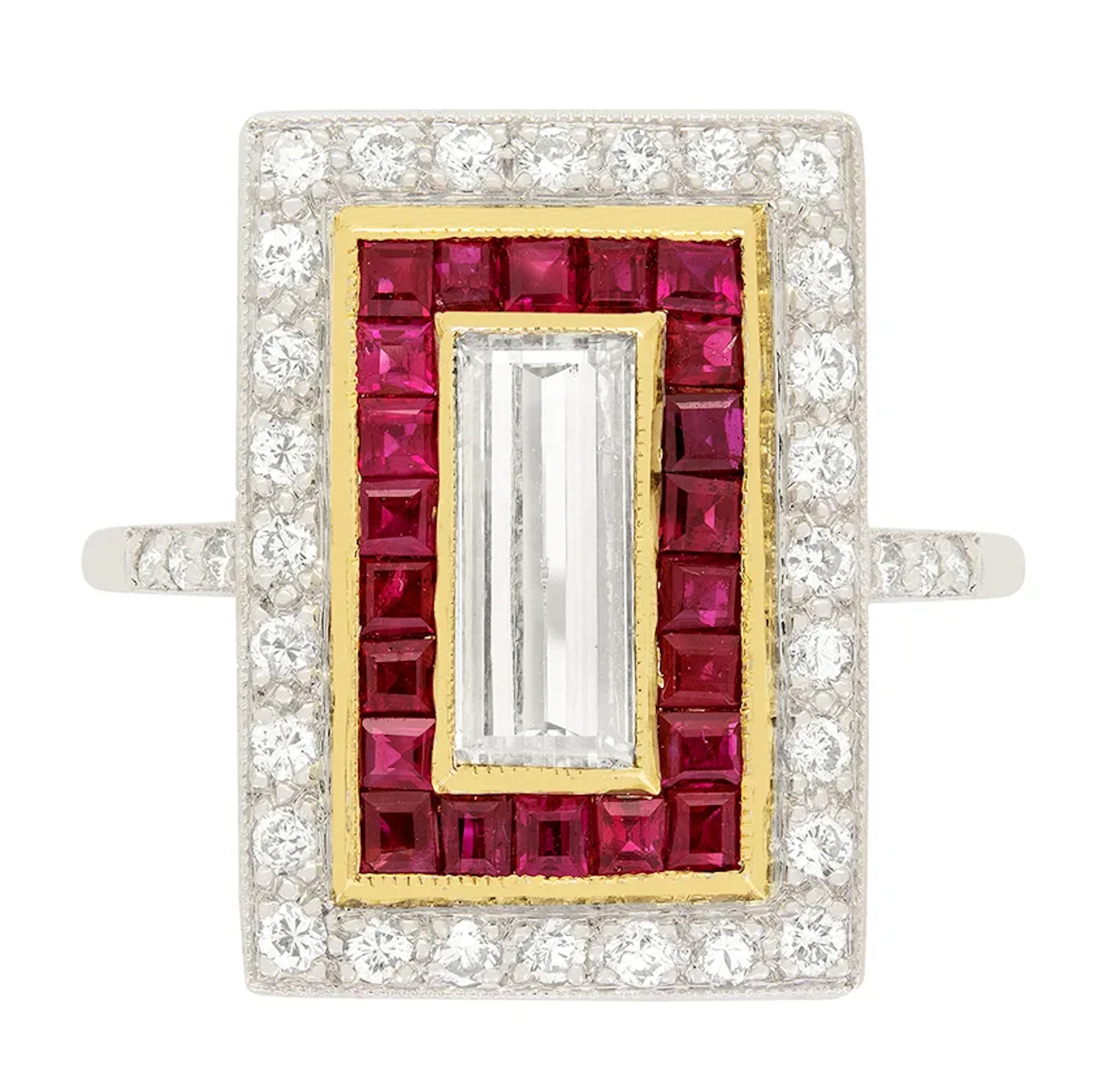 Art Deco 0.60ct Diamond and Ruby Target Ring, c.1920s