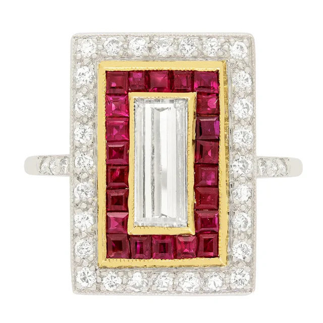 Art Deco 0.60ct Diamond and Ruby Target Ring, c.1920s