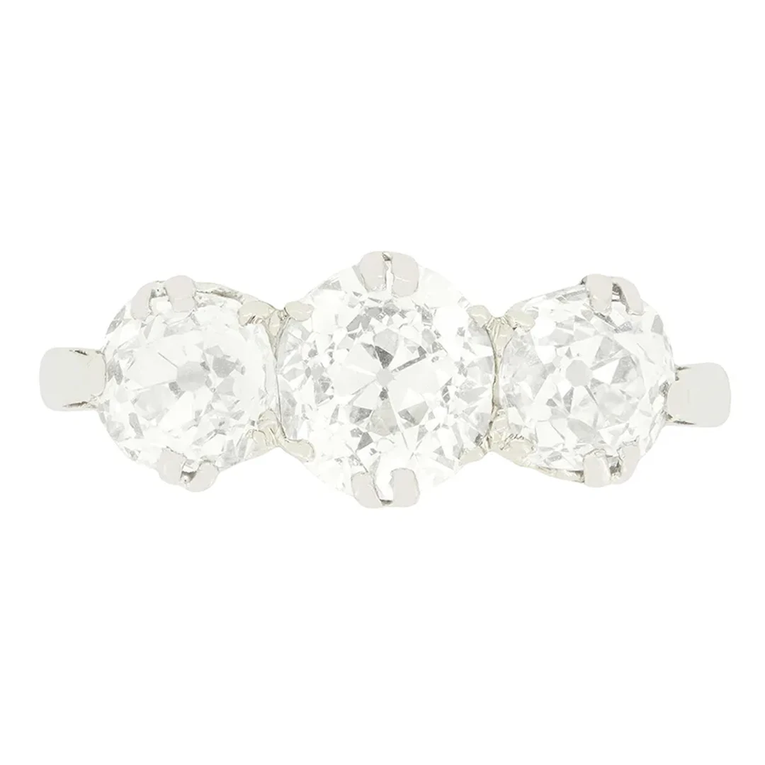 Art Deco 2.10ct Diamond Three Stone Ring, c.1920s