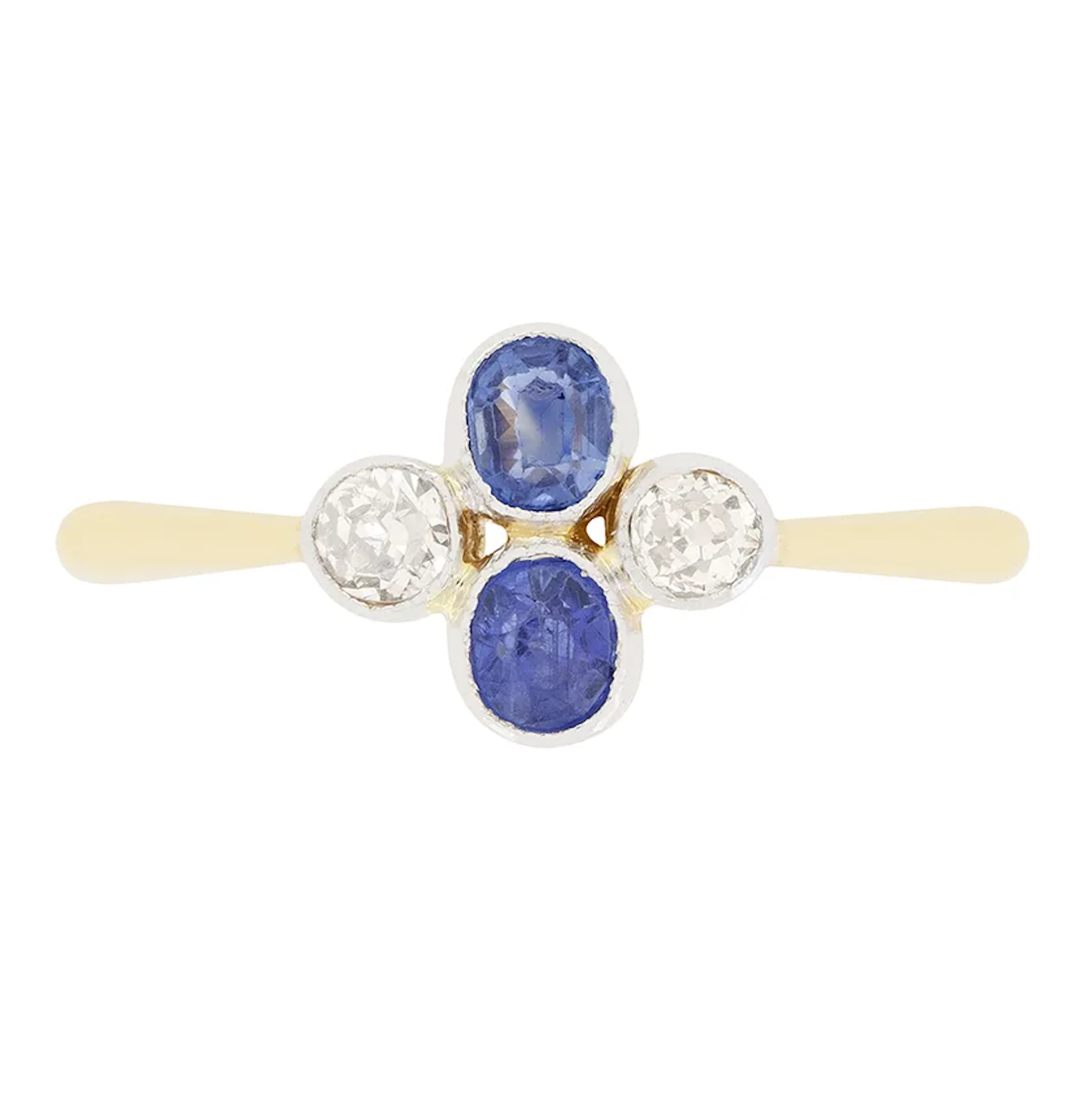 Edwardian 0.30ct Sapphire and Diamond Cluster Ring, c.1910s