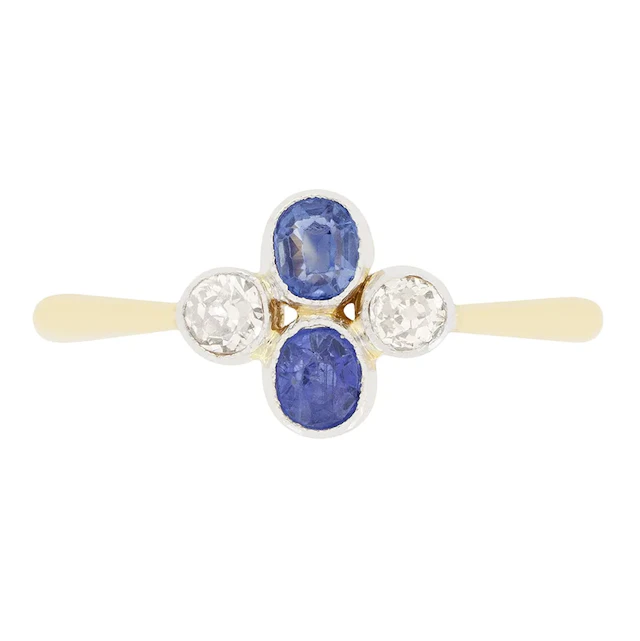 Edwardian 0.30ct Sapphire and Diamond Cluster Ring, c.1910s