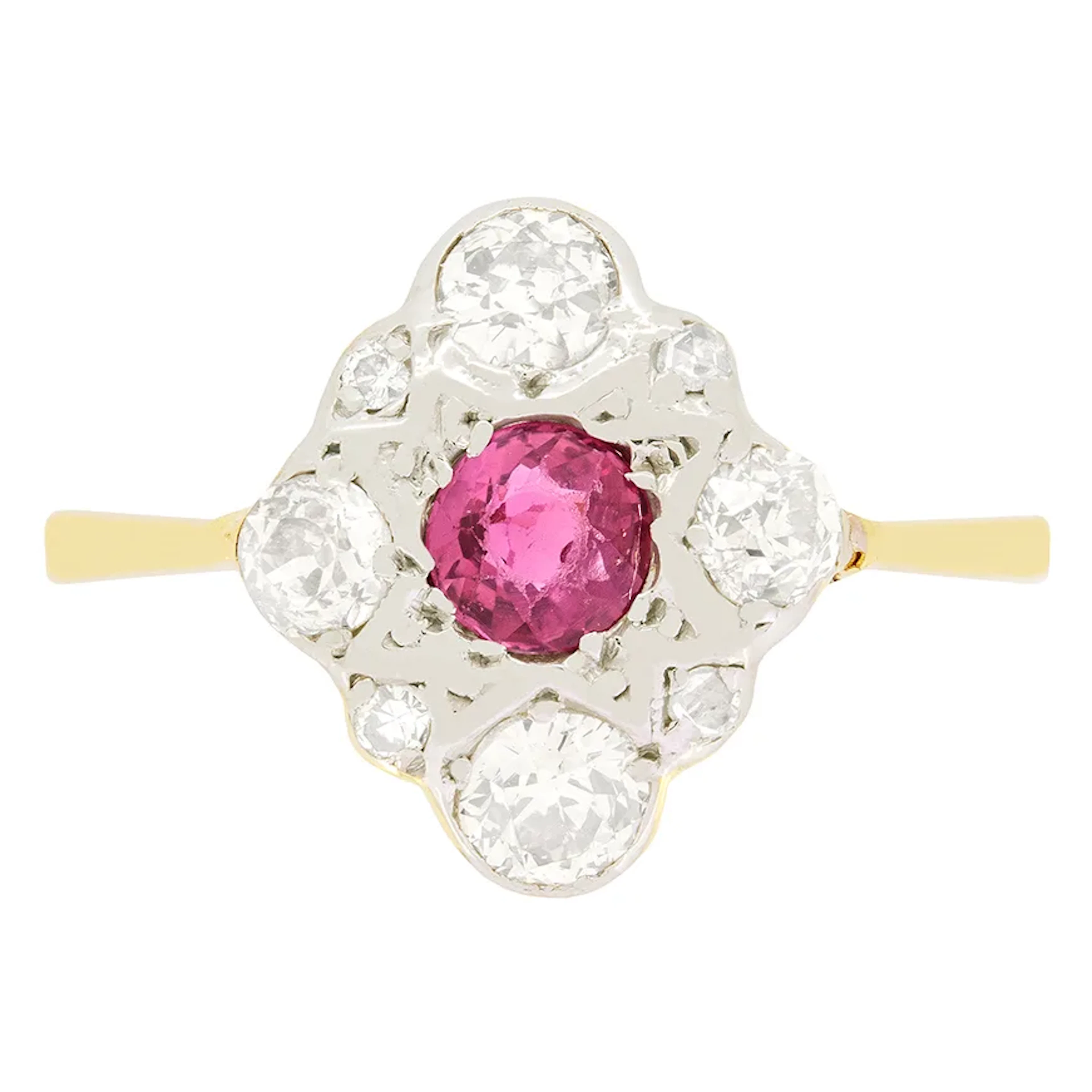 Edwardian 0.40ct Ruby and Diamond Cluster Ring, c.1910s