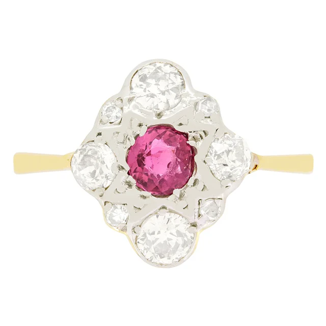 Edwardian 0.40ct Ruby and Diamond Cluster Ring, c.1910s