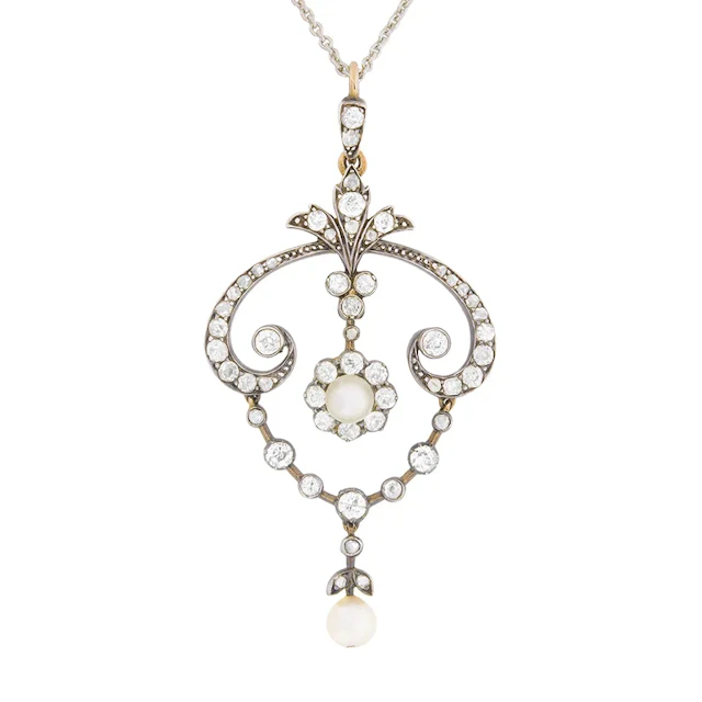 Victorian Diamond and Pearl Drop Pendant, c.1880s