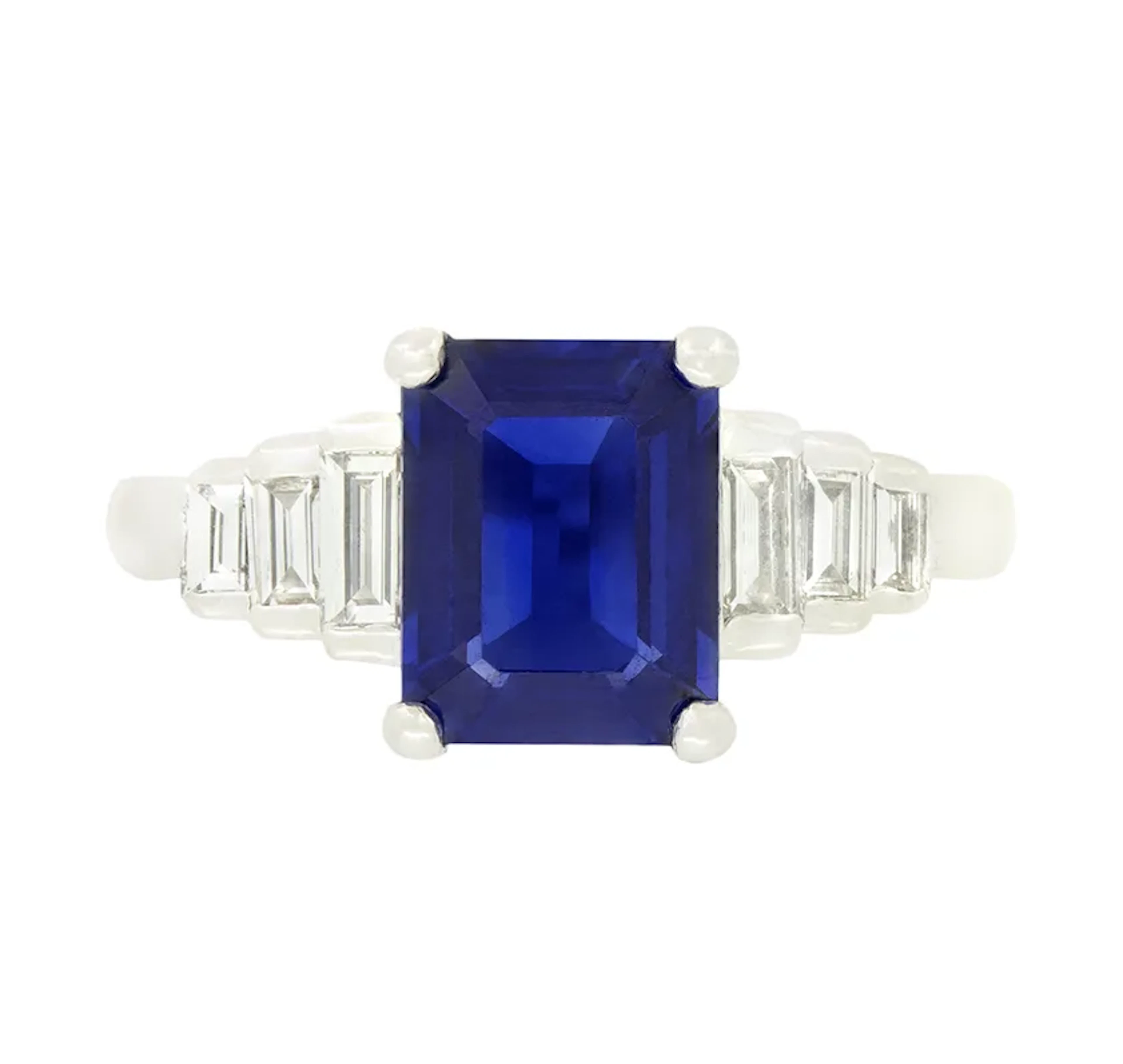 Vintage 2.20ct Sapphire and Diamond Ring, c.1950s