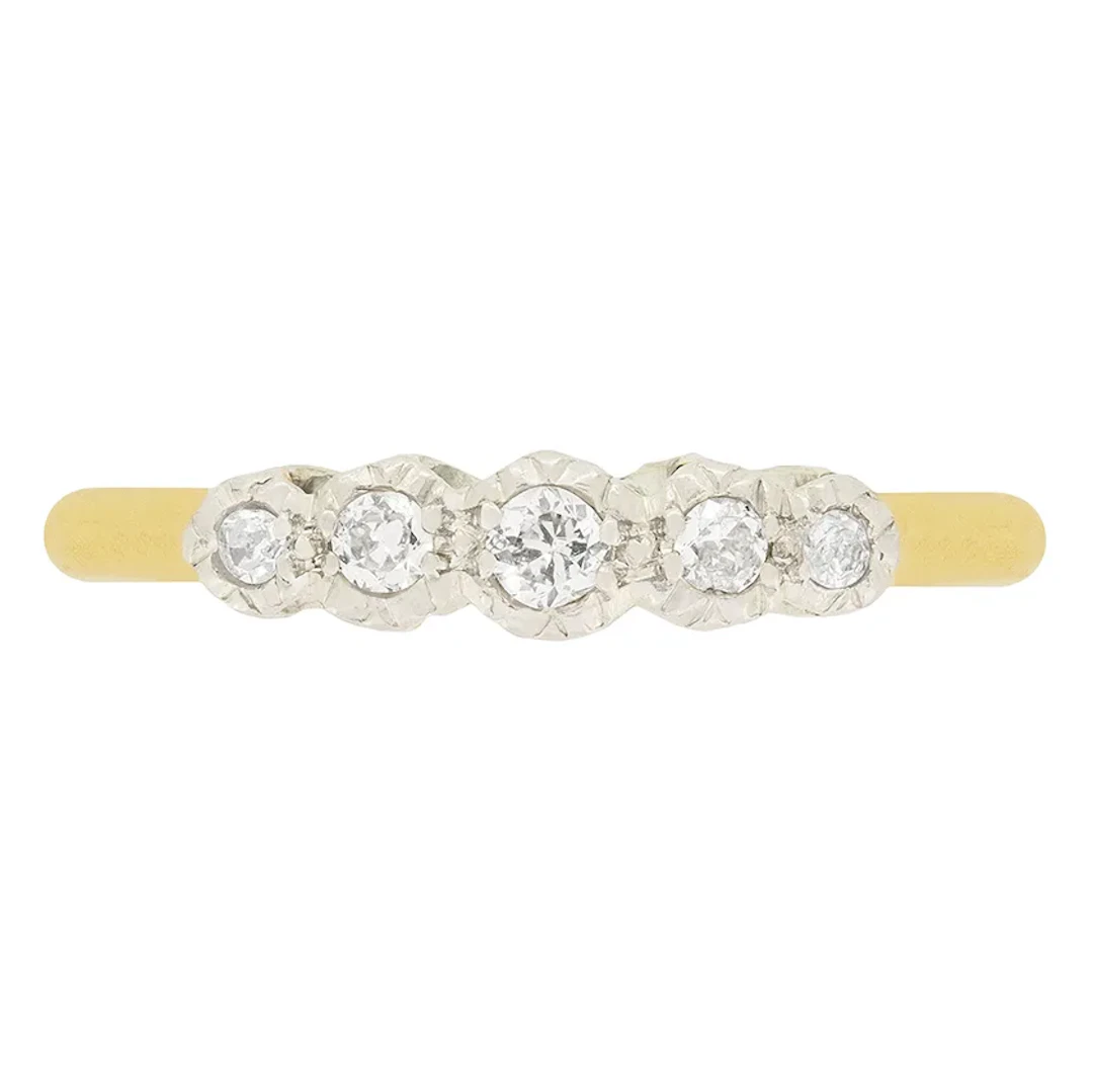 Vintage 0.23ct Diamond Five Stone Ring, c.1940s