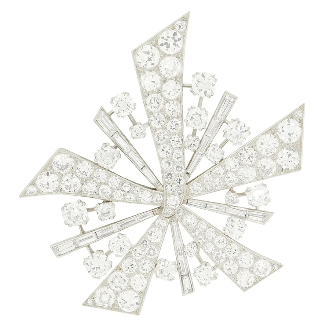 Late Deco 8.65ct Diamond Asprey Brooch, c.1940s