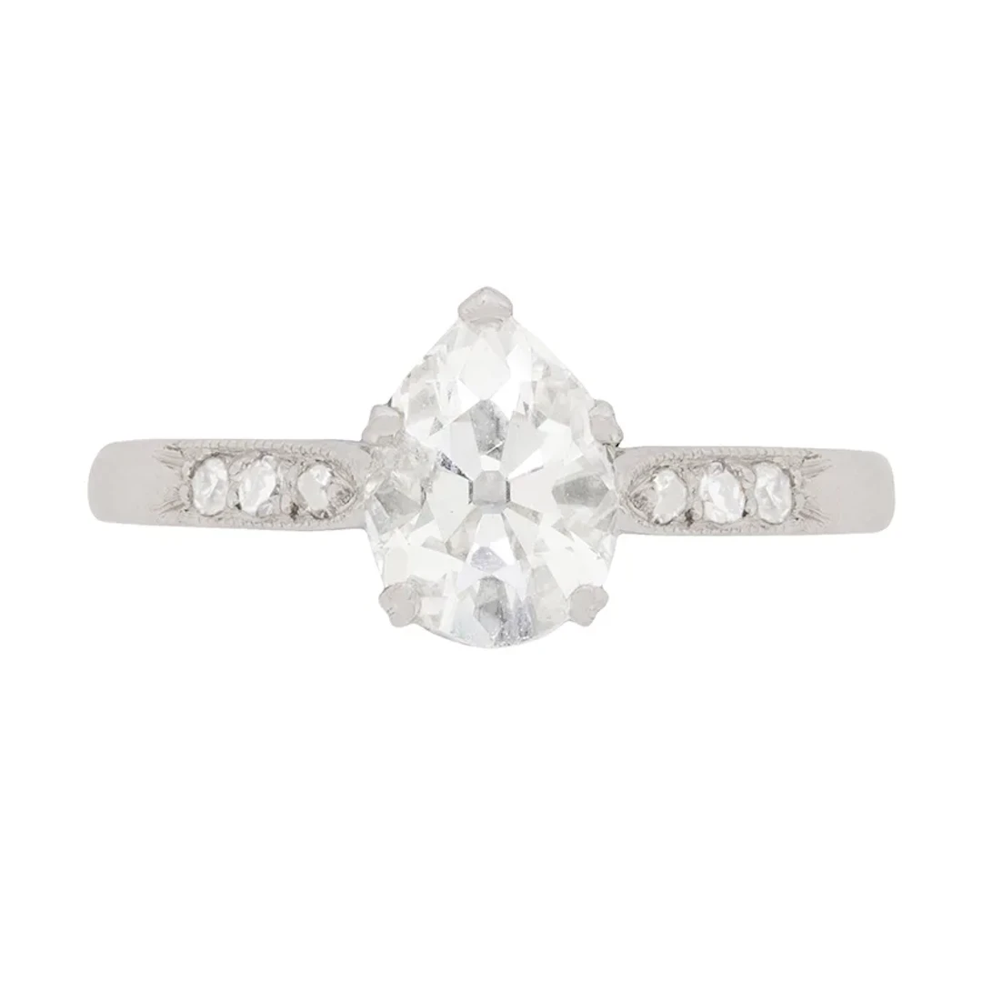 Art Deco 1.11ct Pear-Shaped Diamond Solitaire Ring, c.1920s