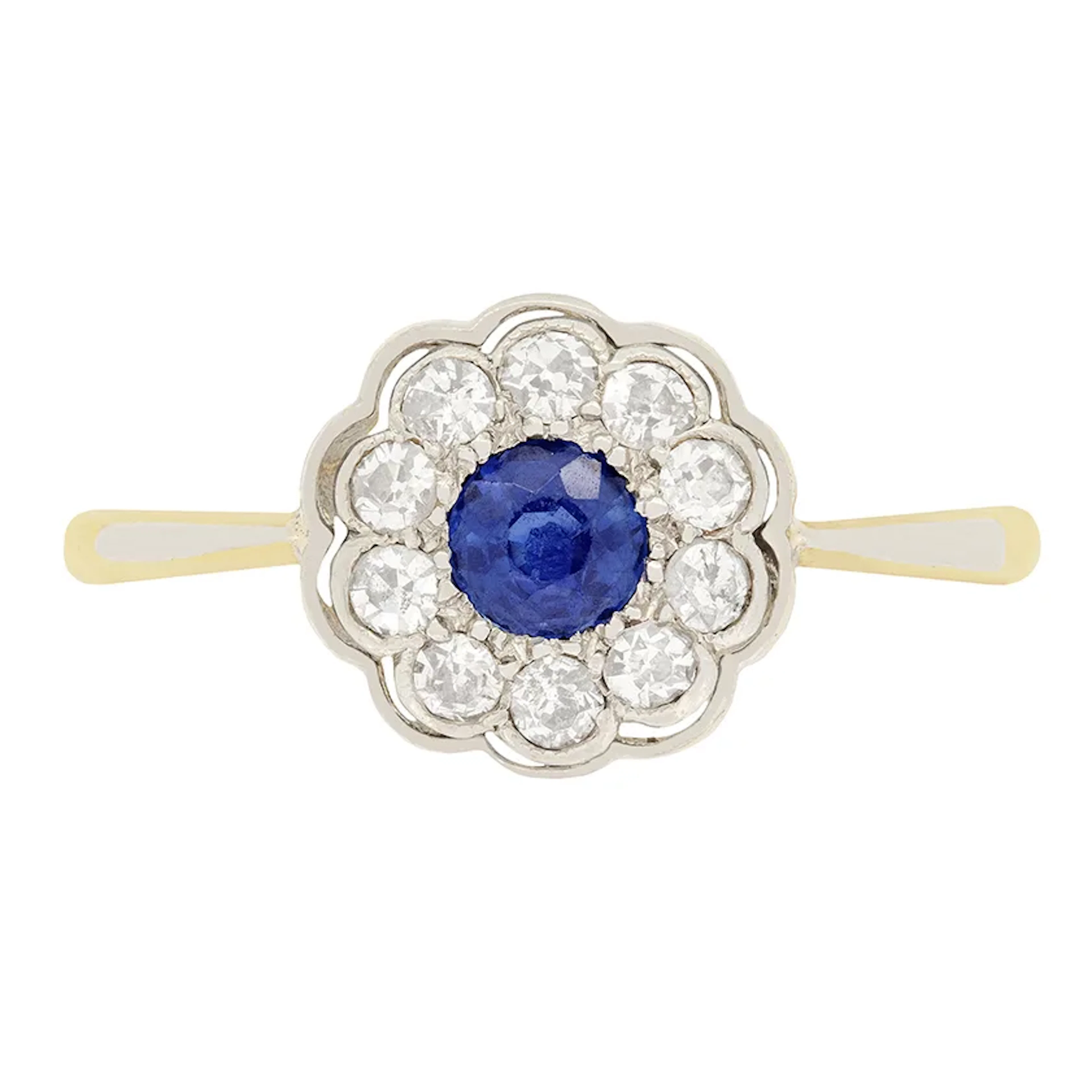 Edwardian 0.30ct Sapphire & Diamond Daisy Cluster Ring, c.1910s