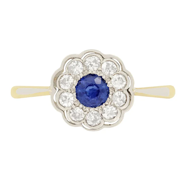 Edwardian 0.30ct Sapphire & Diamond Daisy Cluster Ring, c.1910s