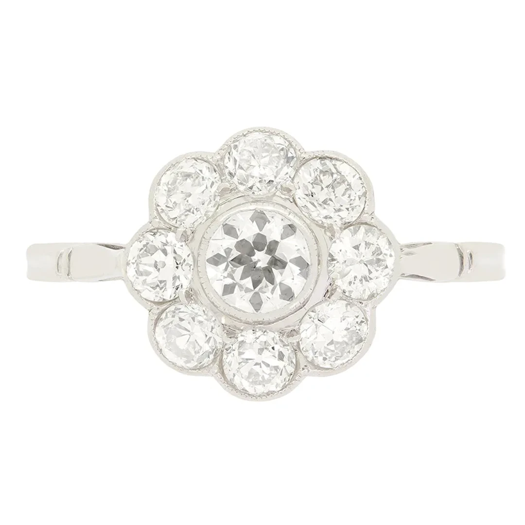 Art Deco 1.60ct Diamond Daisy Cluster Ring, c.1920s