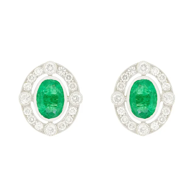 Vintage 1.20ct Emerald and Diamond Earrings, c.1970s