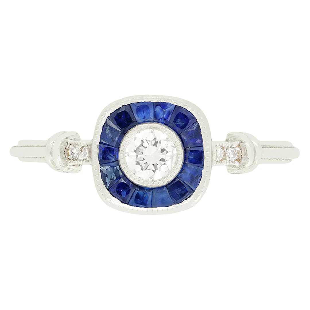 Contemporary 0.25ct Diamond and Sapphire Target Ring