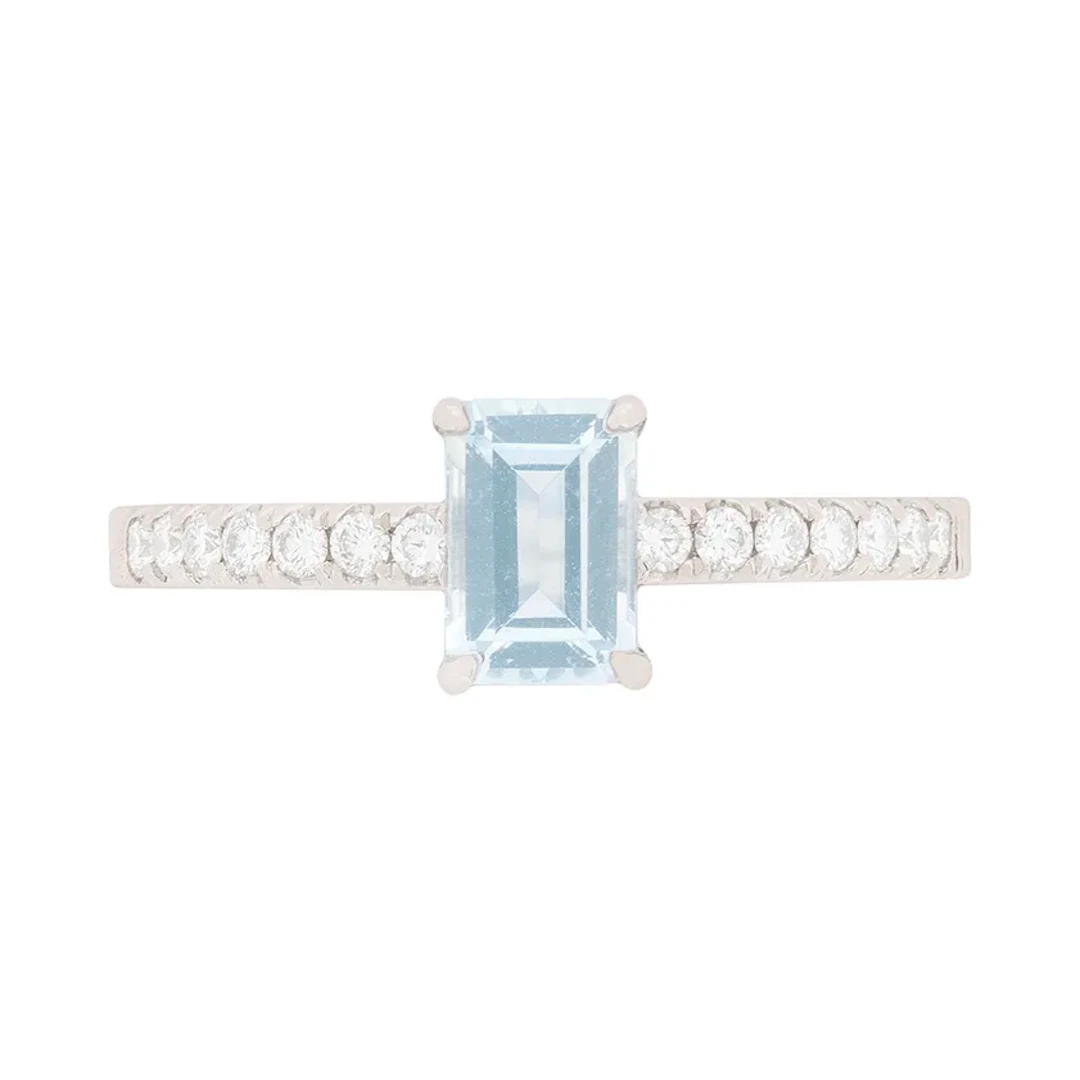 Aquamarine and Diamond Solitaire Engagement Ring