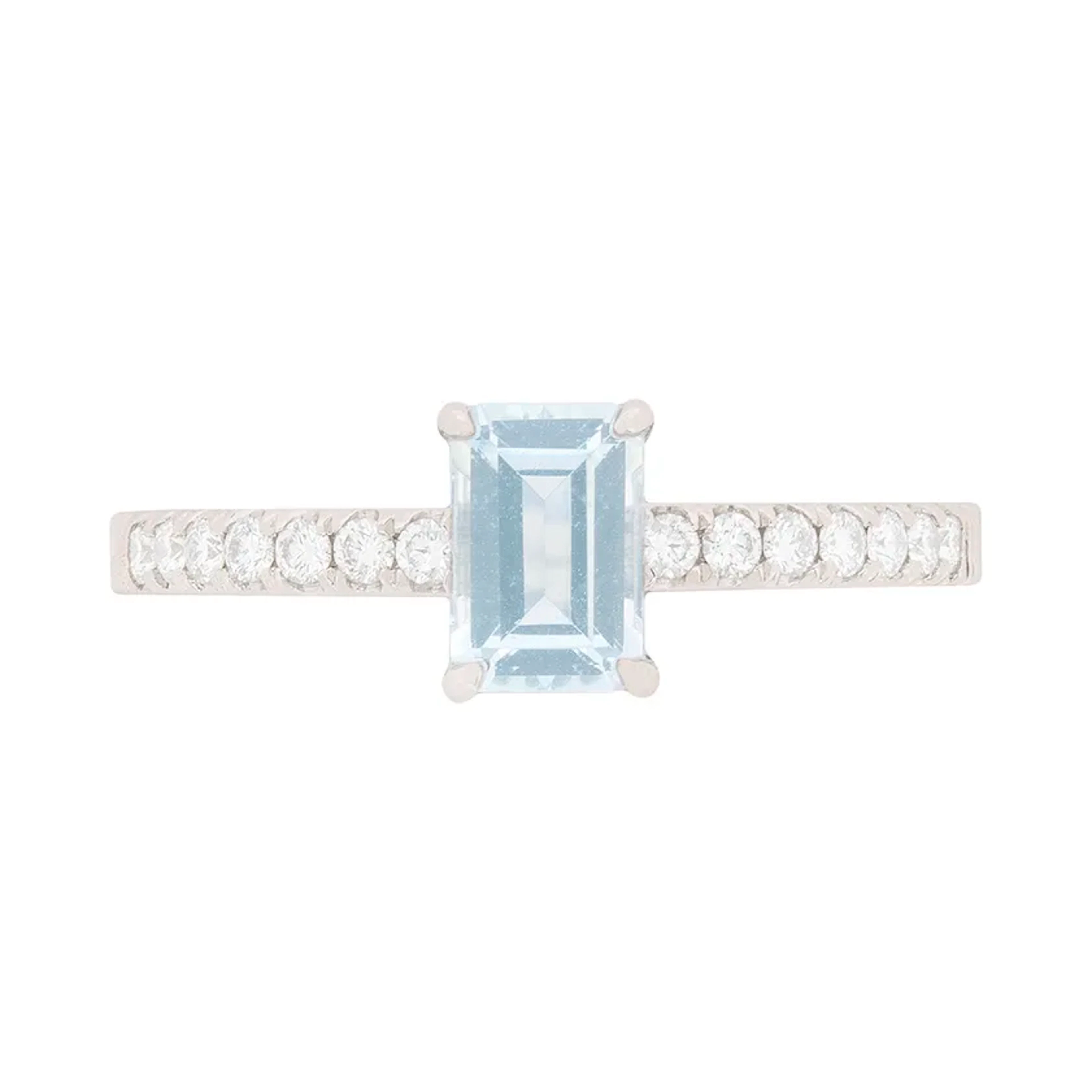 Aquamarine and Diamond Solitaire Engagement Ring