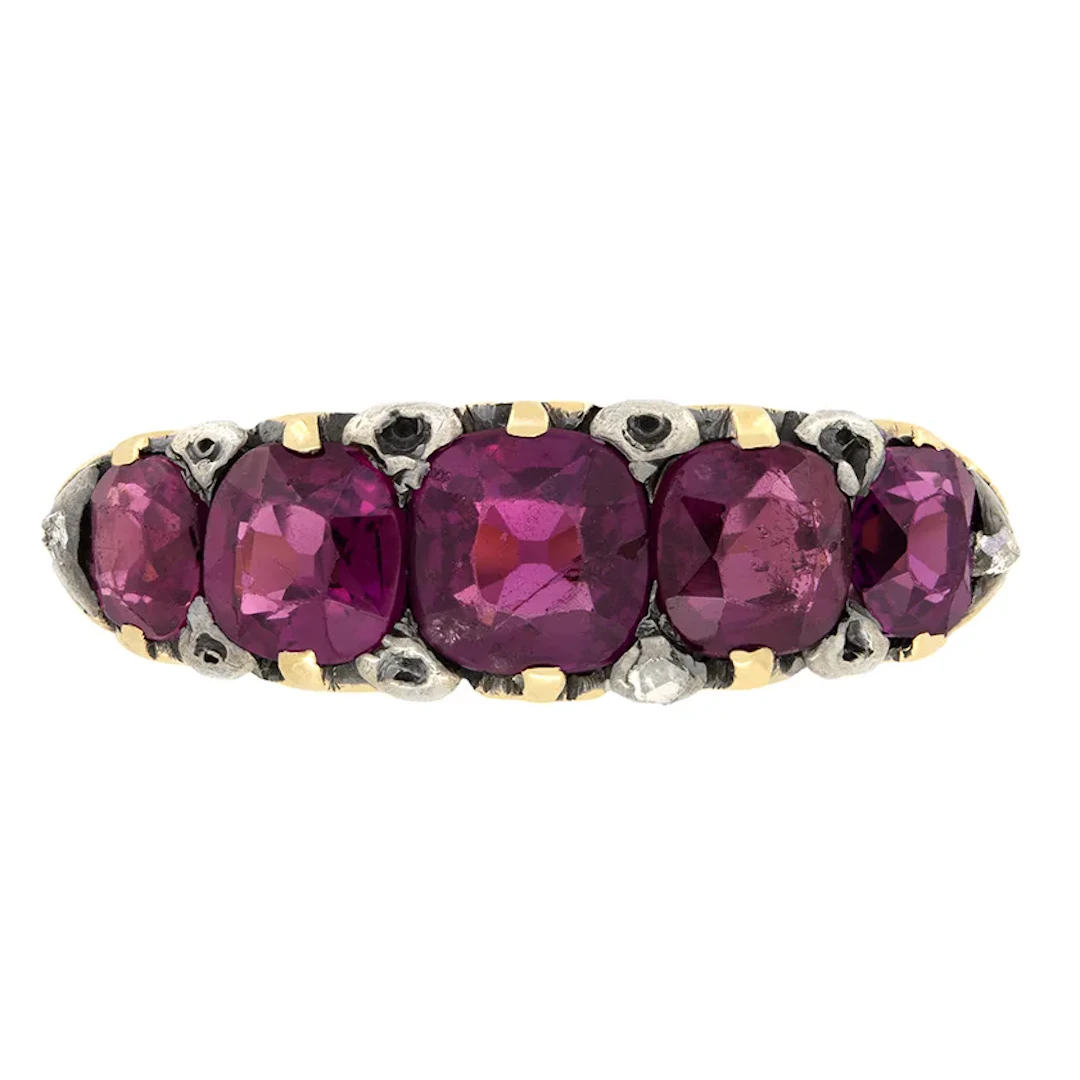 Victorian 1.90ct Amethyst Five Stone Ring, c.1880s