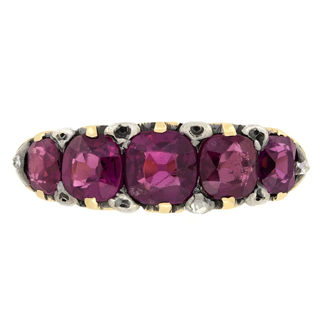 Victorian 1.90ct Amethyst Five Stone Ring, c.1880s