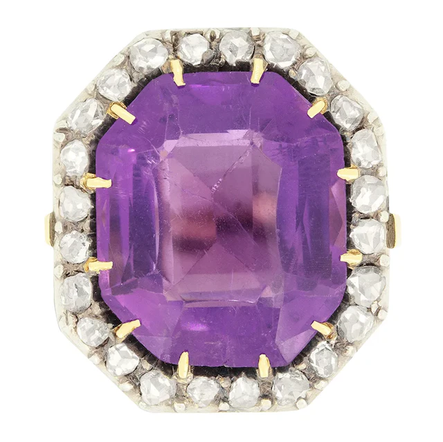 Victorian 10.00ct Amethyst and Diamond Ring, c.1900s