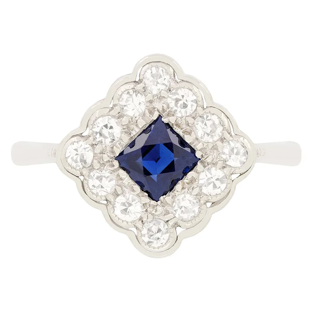 Art Deco 0.50ct Sapphire and Diamond Cluster Ring, c.1920s
