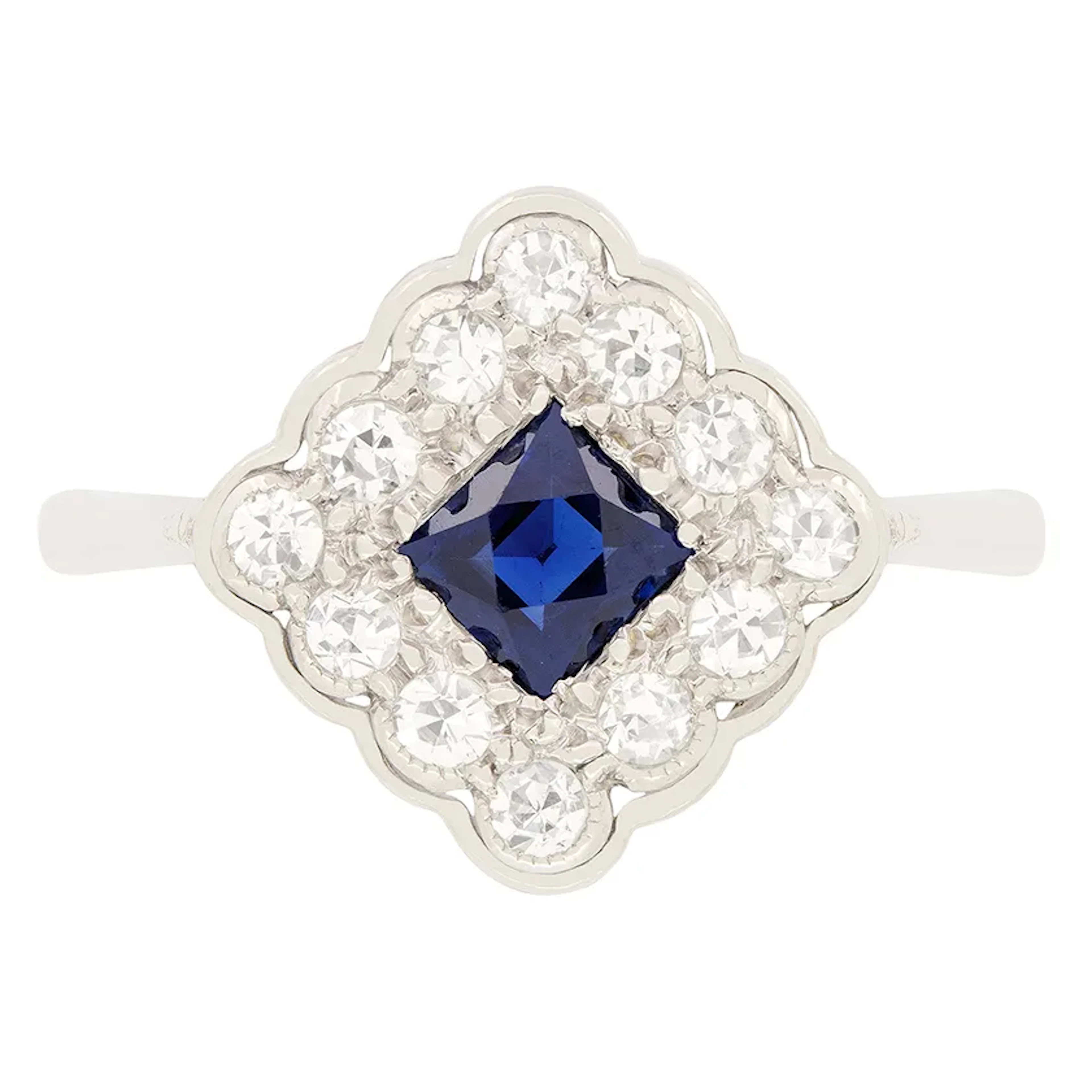 Art Deco 0.50ct Sapphire and Diamond Cluster Ring, c.1920s