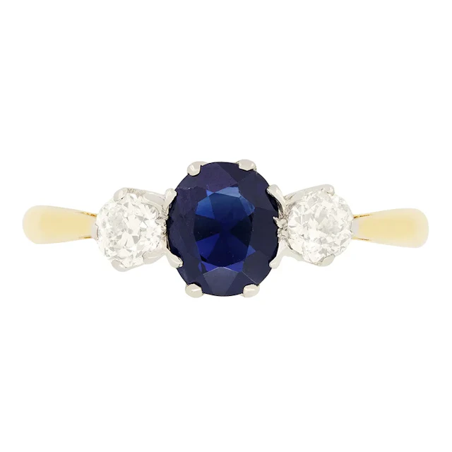 Edwardian 0.80ct Sapphire and Diamond Trilogy Ring, c.1910s