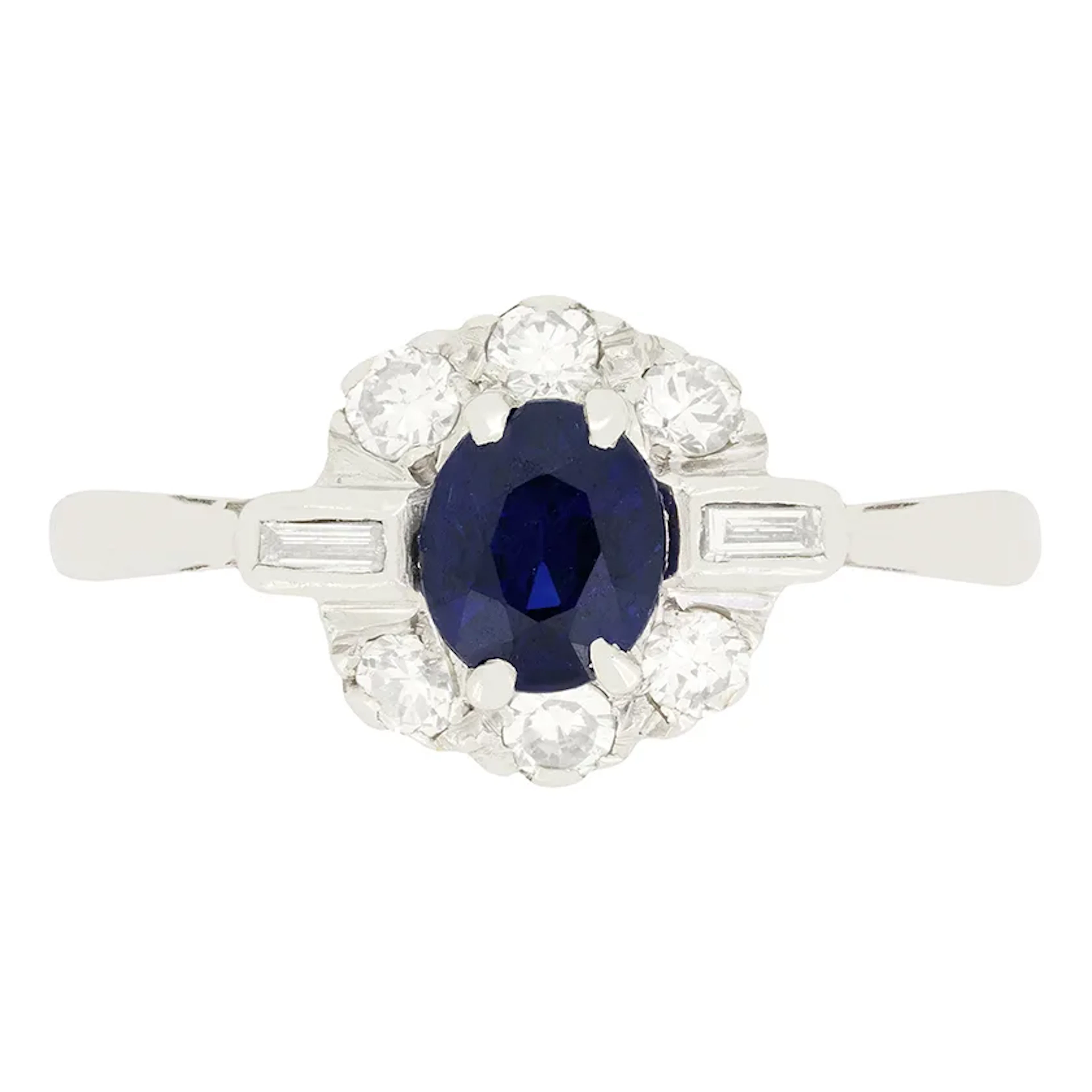 Art Deco 0.50ct Sapphire and Diamond Cluster Ring, c.1930s