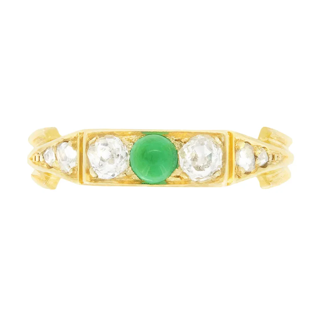 Victorian 0.20ct Emerald and Diamond Three Stone, c.1880s