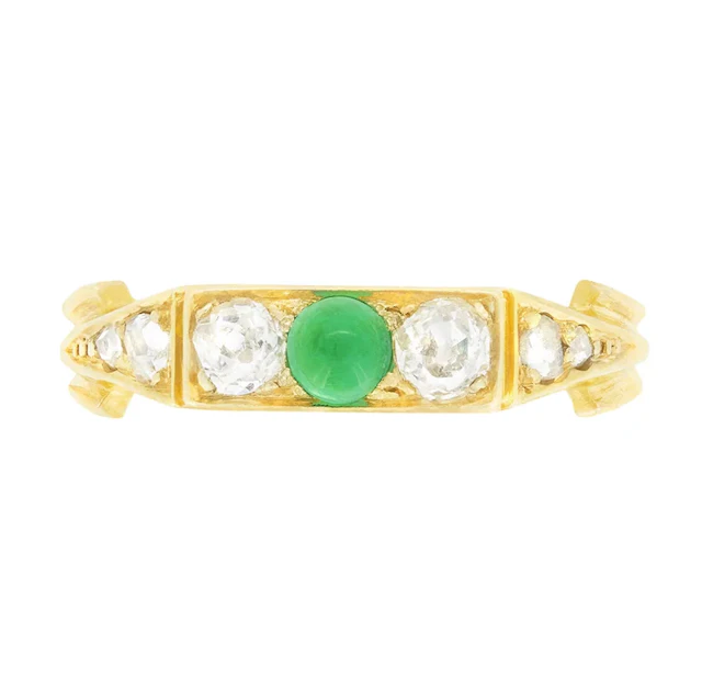 Victorian 0.20ct Emerald and Diamond Three Stone, c.1880s