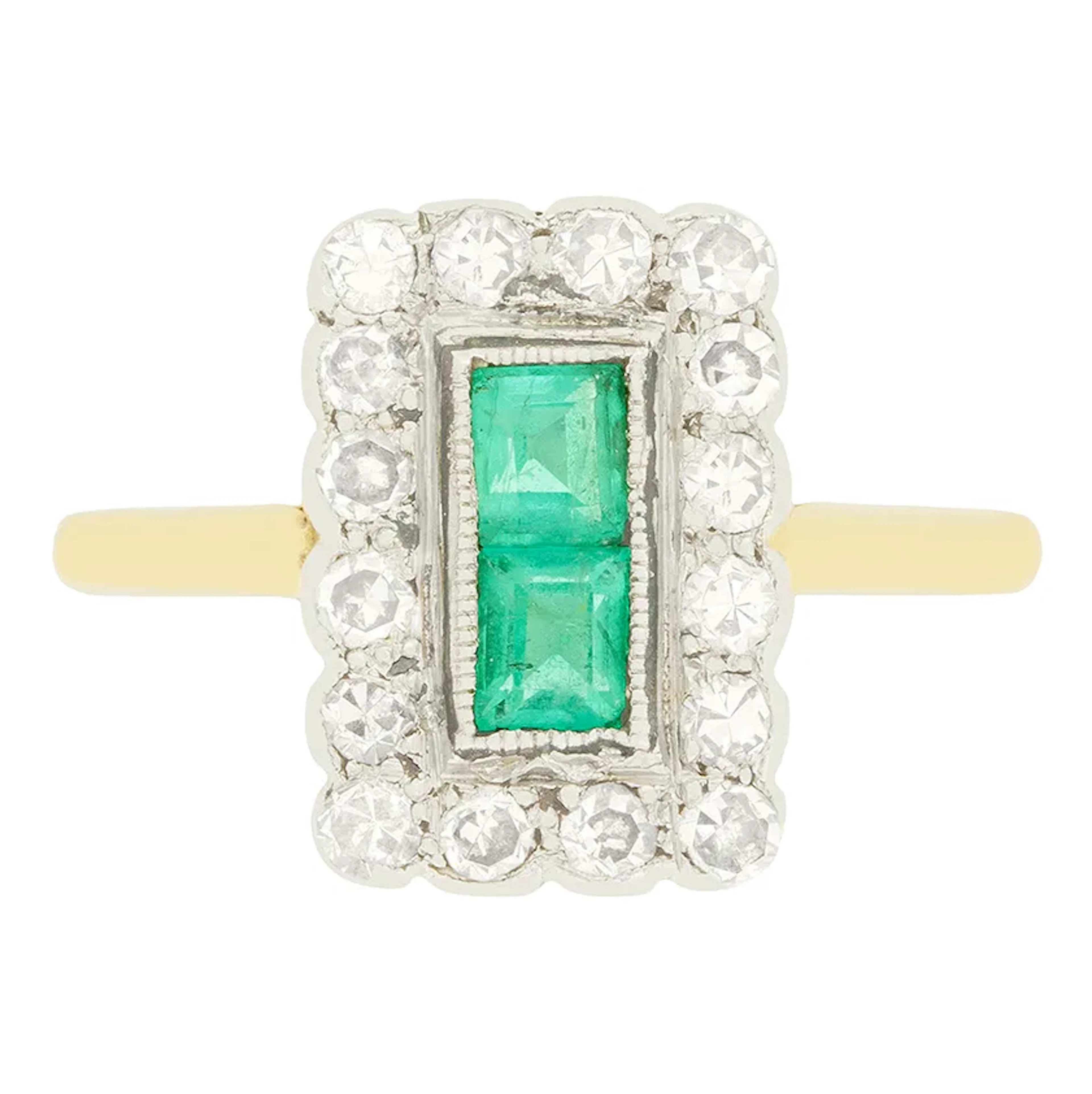 Edwardian 0.50ct Emerald and Diamond Cluster Ring, c.1910s