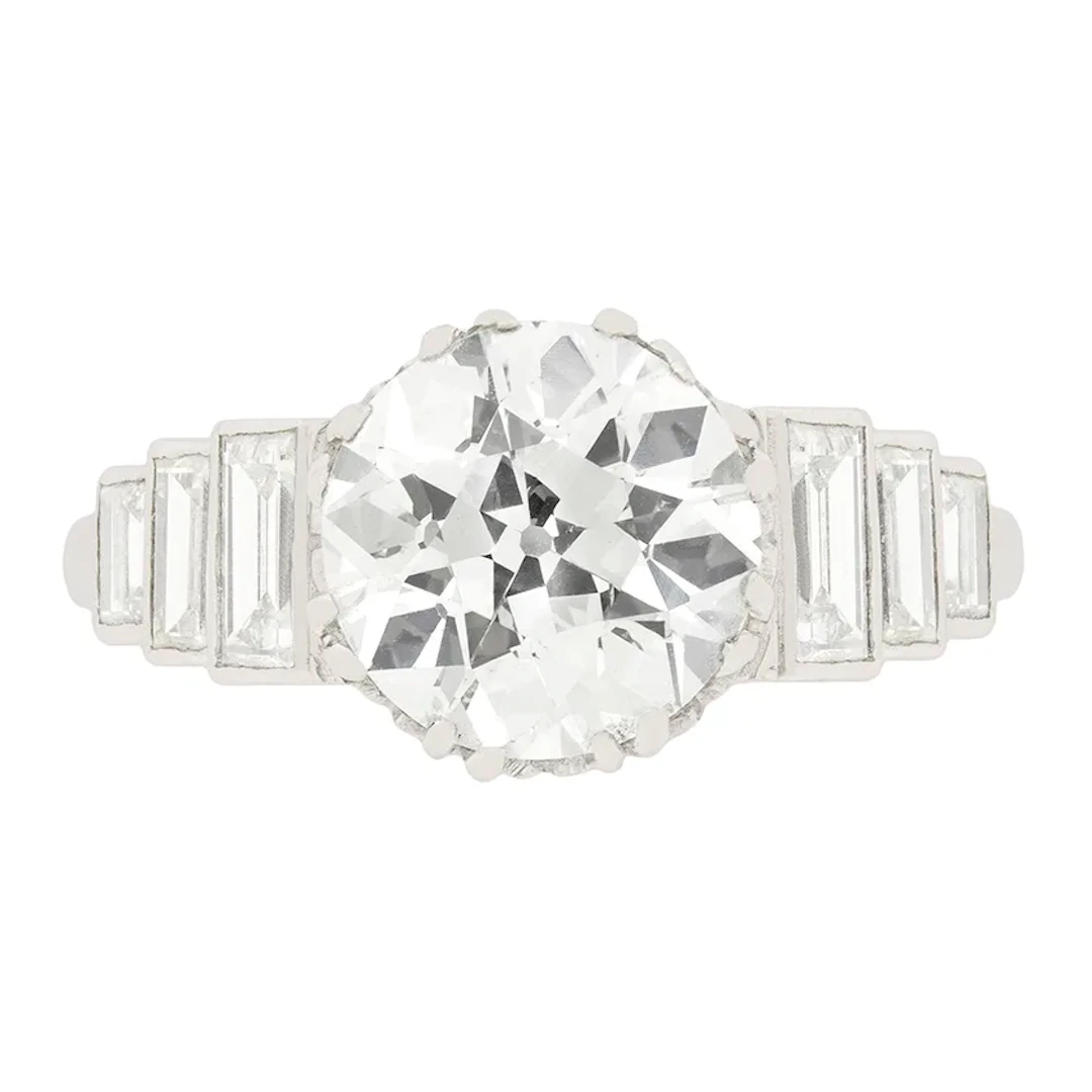 Art Deco 3.17ct Diamond Engagement Ring with Set Shoulders, c.1920s