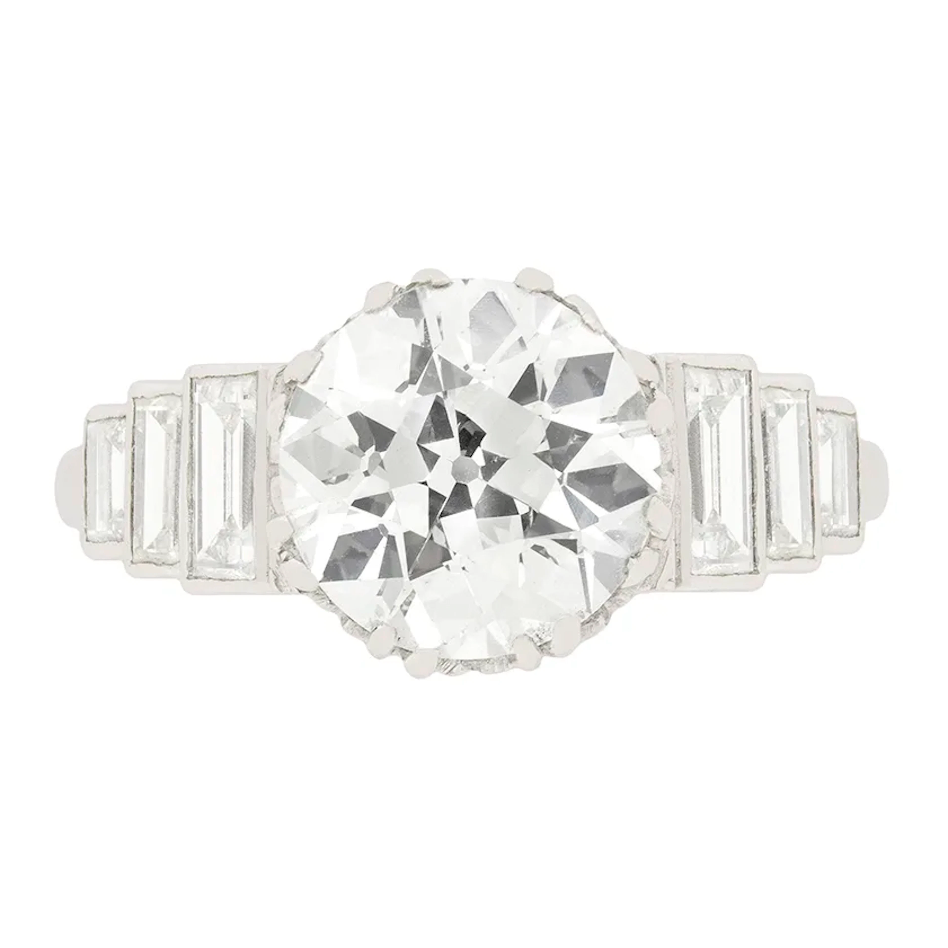 Art Deco 3.17ct Diamond Engagement Ring with Set Shoulders, c.1920s