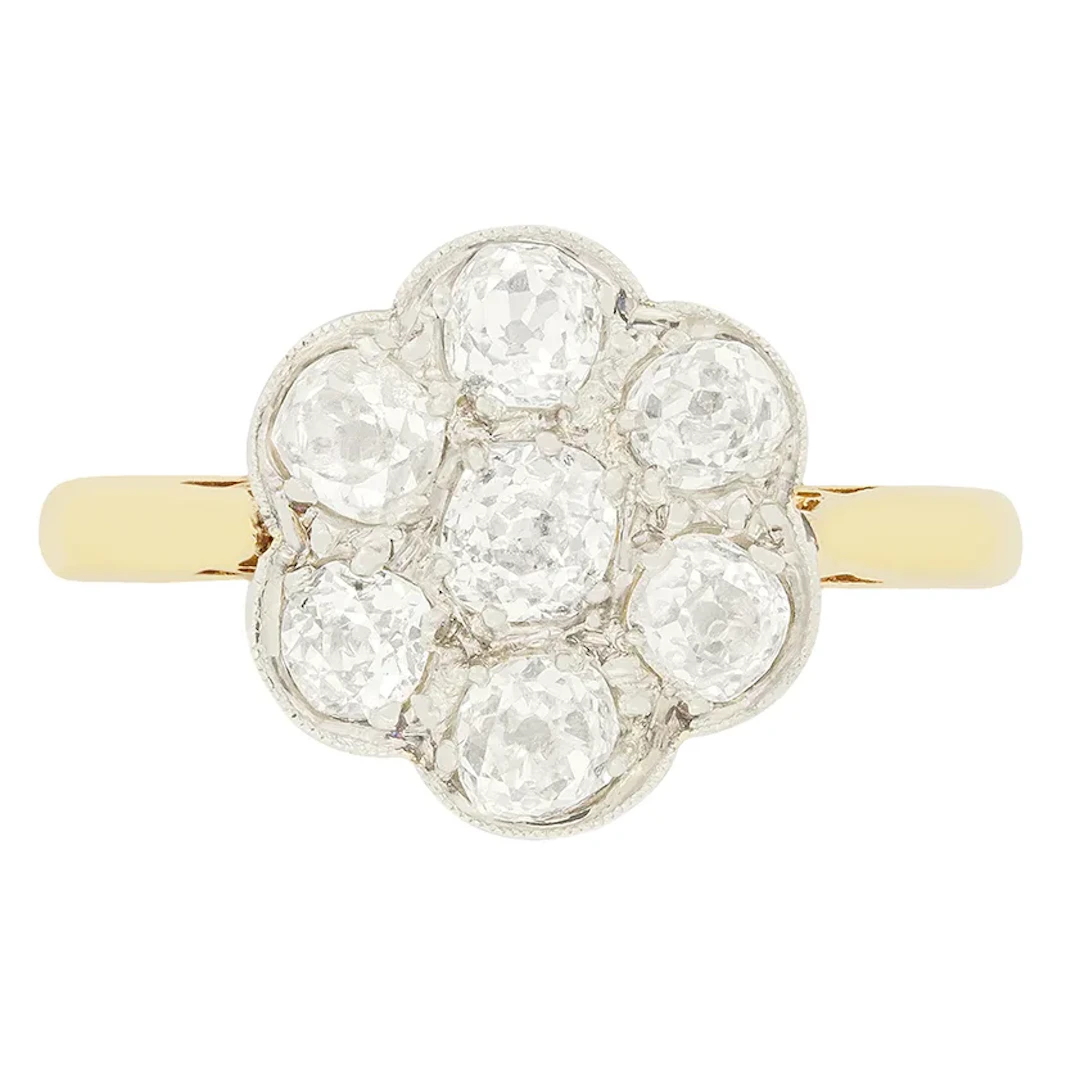 Edwardian 1.22ct Diamond Cluster Ring, c.1910s