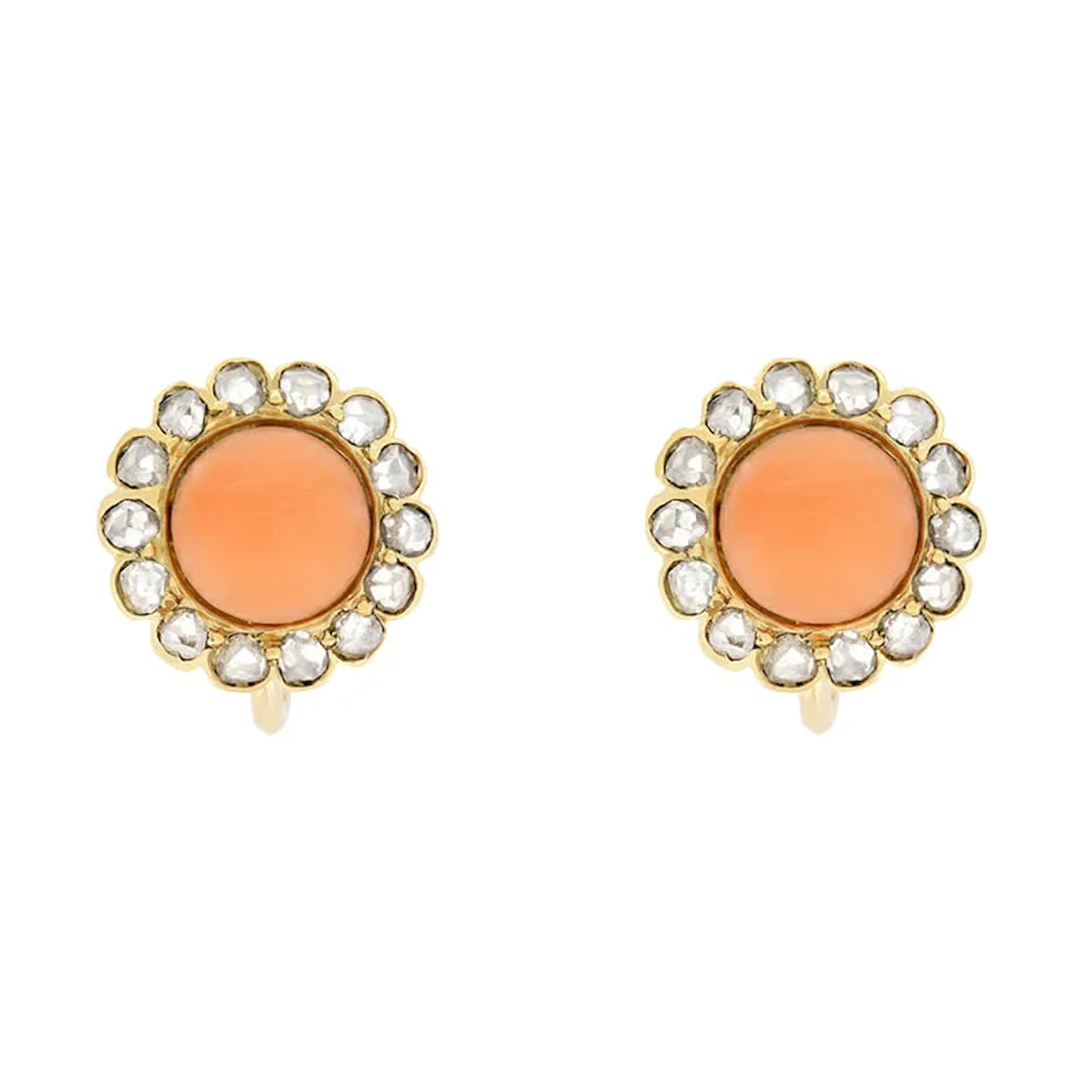 Victorian 2.60ct Coral and Diamond Earrings, c.1880s