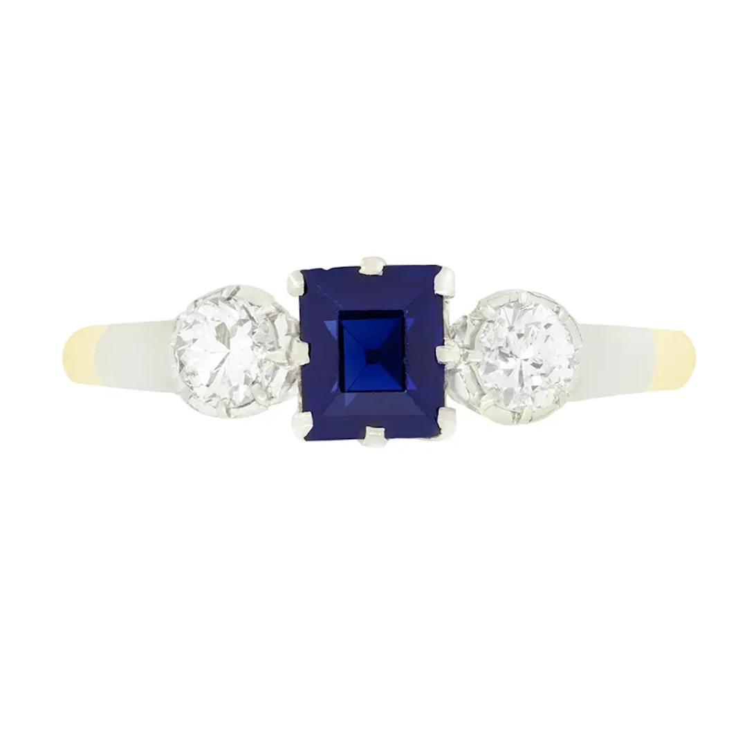 Late Deco 0.50ct Sapphire and Diamond Trilogy Ring, c.1930s