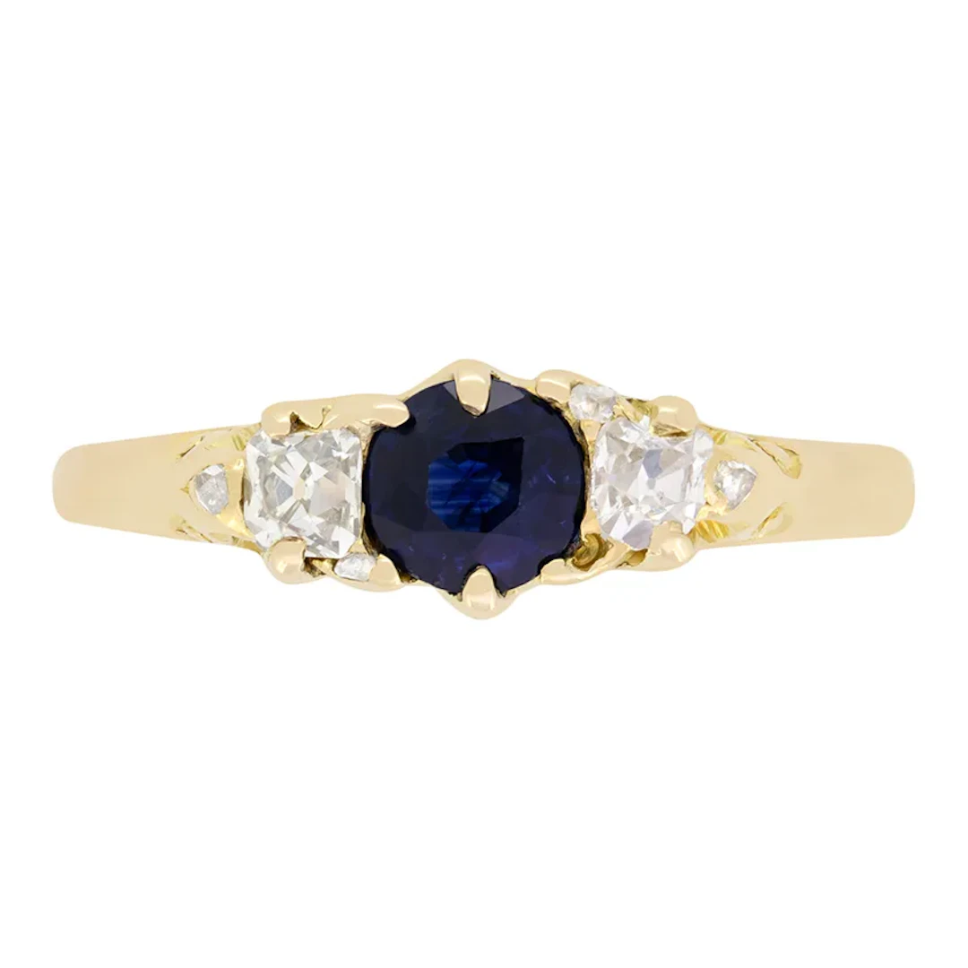 Victorian 0.50ct Sapphire and Diamond Trilogy Ring, c.1880s