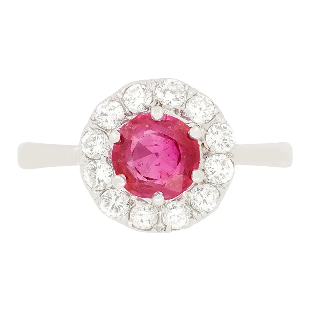 Late Deco 1.00ct Ruby and Diamond Halo Ring, c.1930s