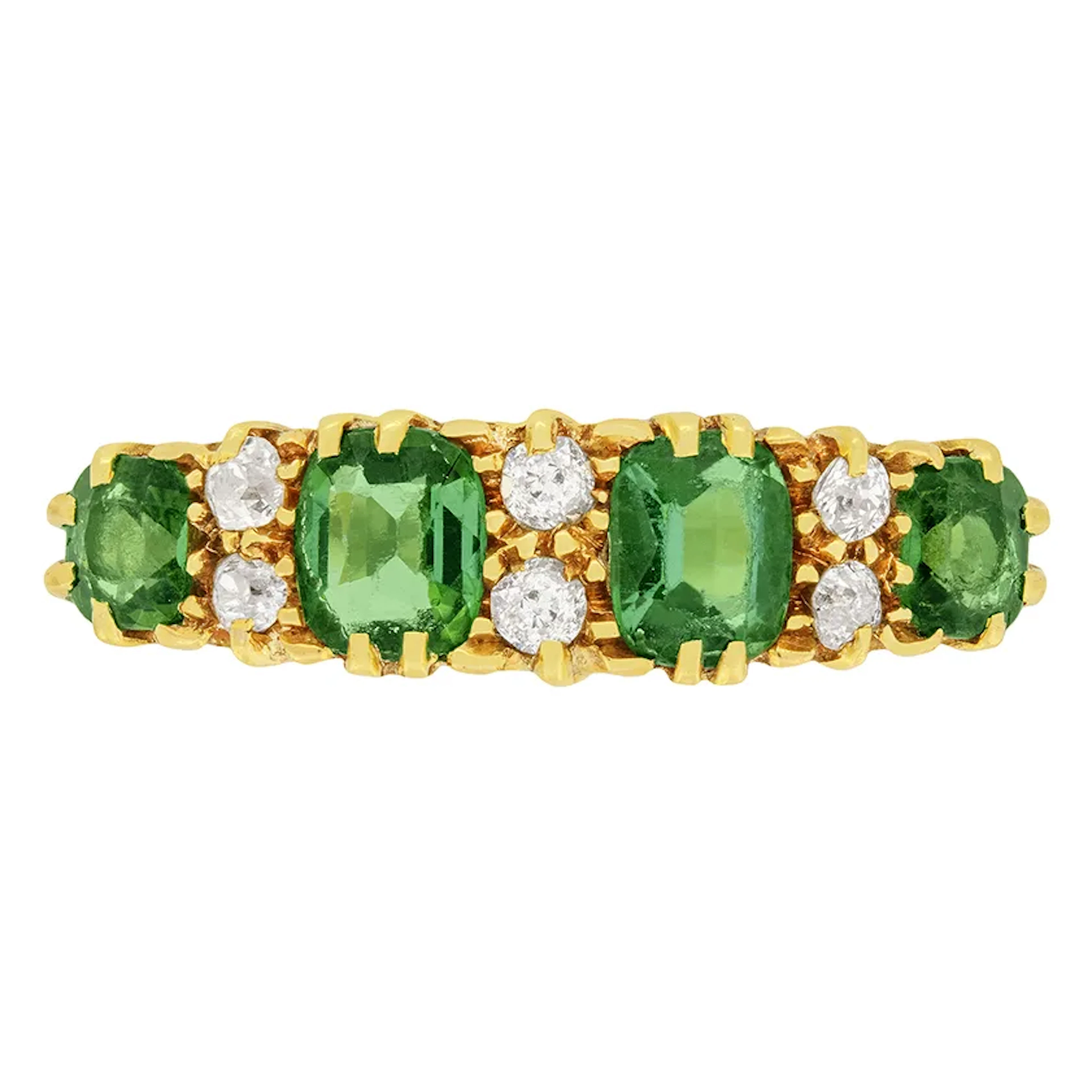 Victorian 1.60ct Tourmaline and Diamond Four Stone Ring, c.1880s