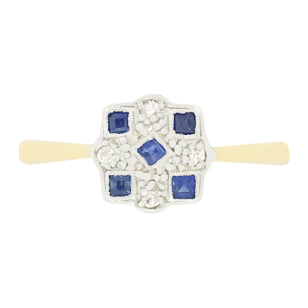 Edwardian 0.10ct Sapphire and Diamond Cluster Ring, c.1910s