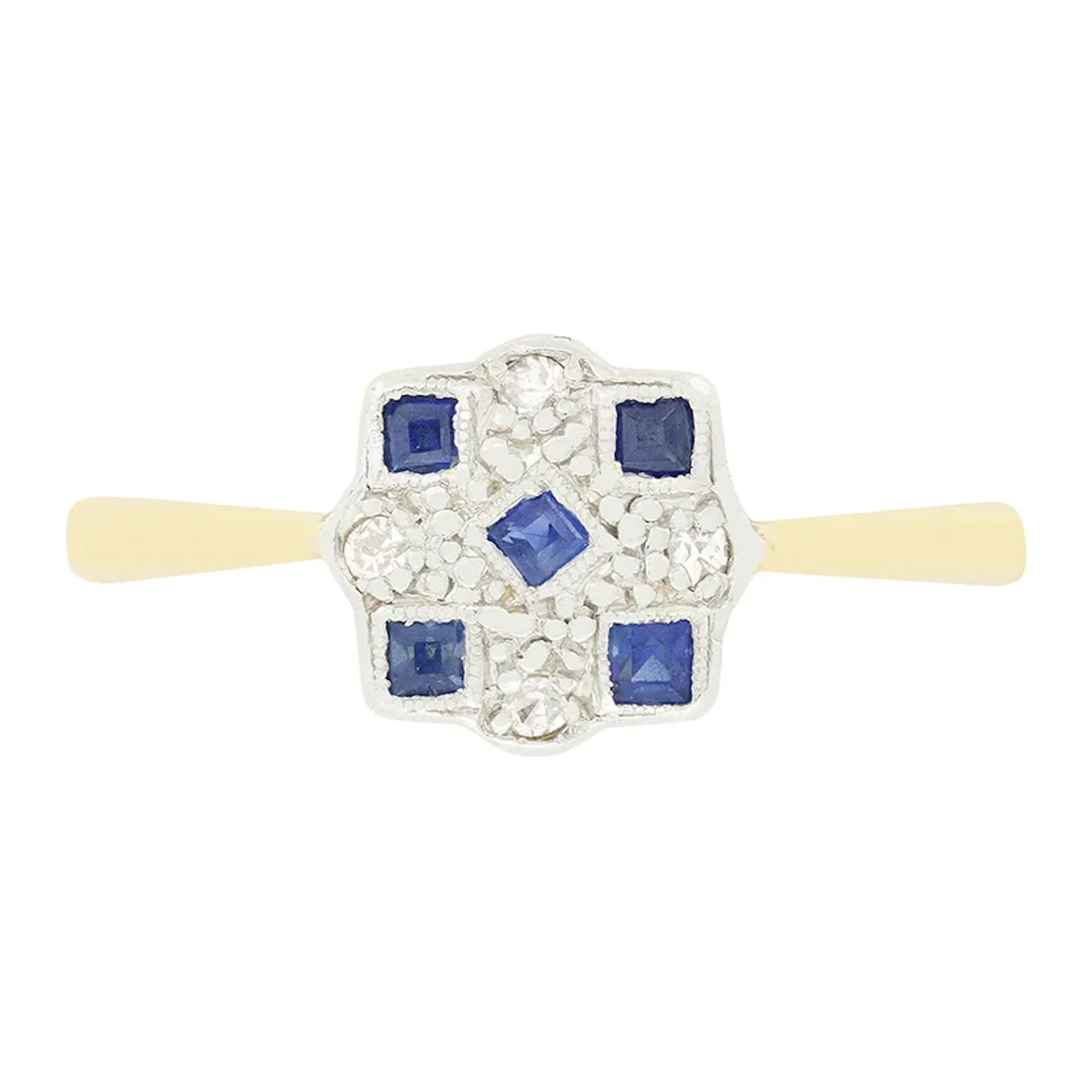 Edwardian 0.10ct Sapphire and Diamond Cluster Ring, c.1910s