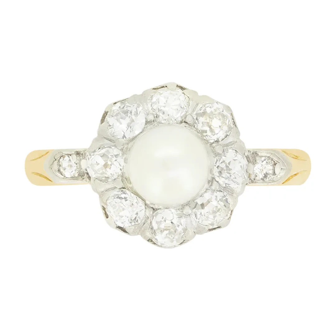 Edwardian Pearl and Diamond Cluster Ring, c.1910s