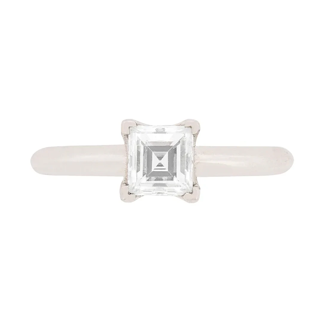 Contmeporary 0.57ct Carre Cut Diamond Solitaire Engagement Ring
