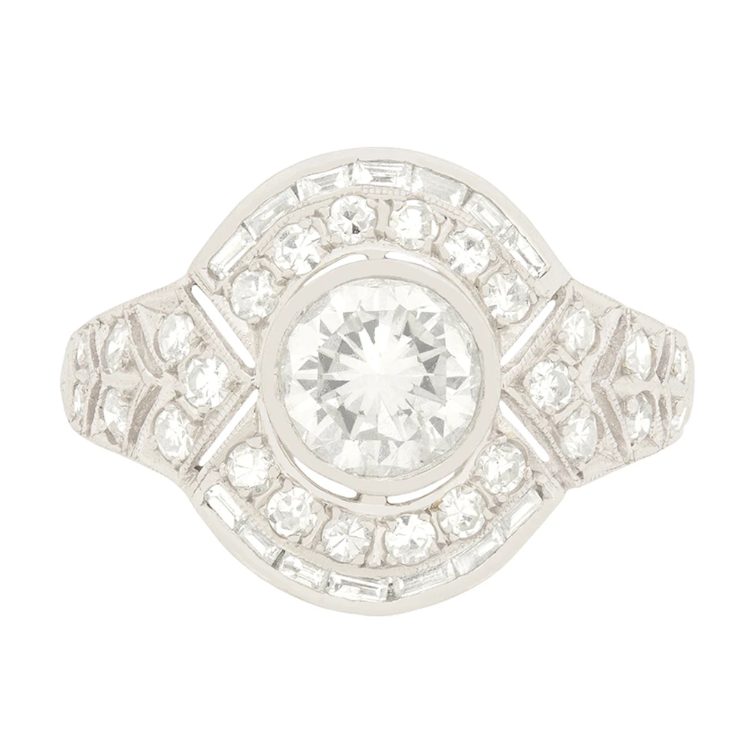 Vintage 1.01ct Diamond Cluster Ring with Engraved Band, c.1950s