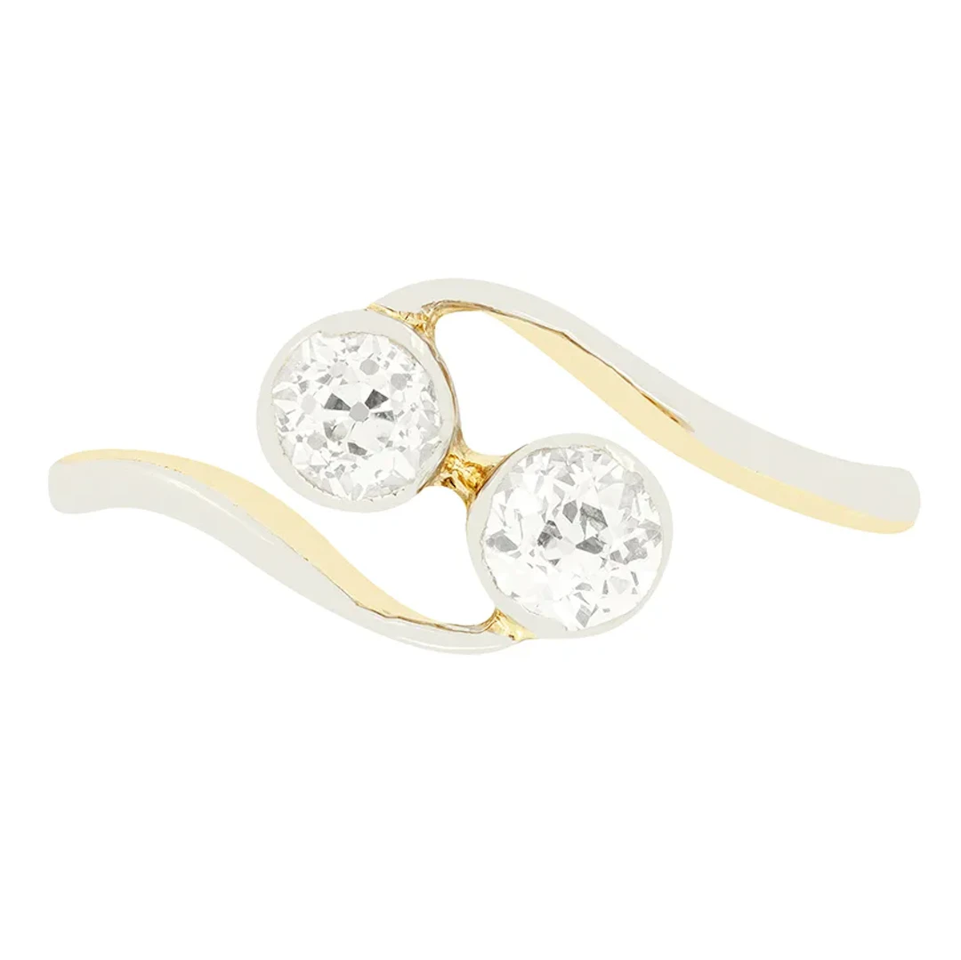 Edwardian 0.40ct Diamond Two Stone Twist Ring, c.1910s
