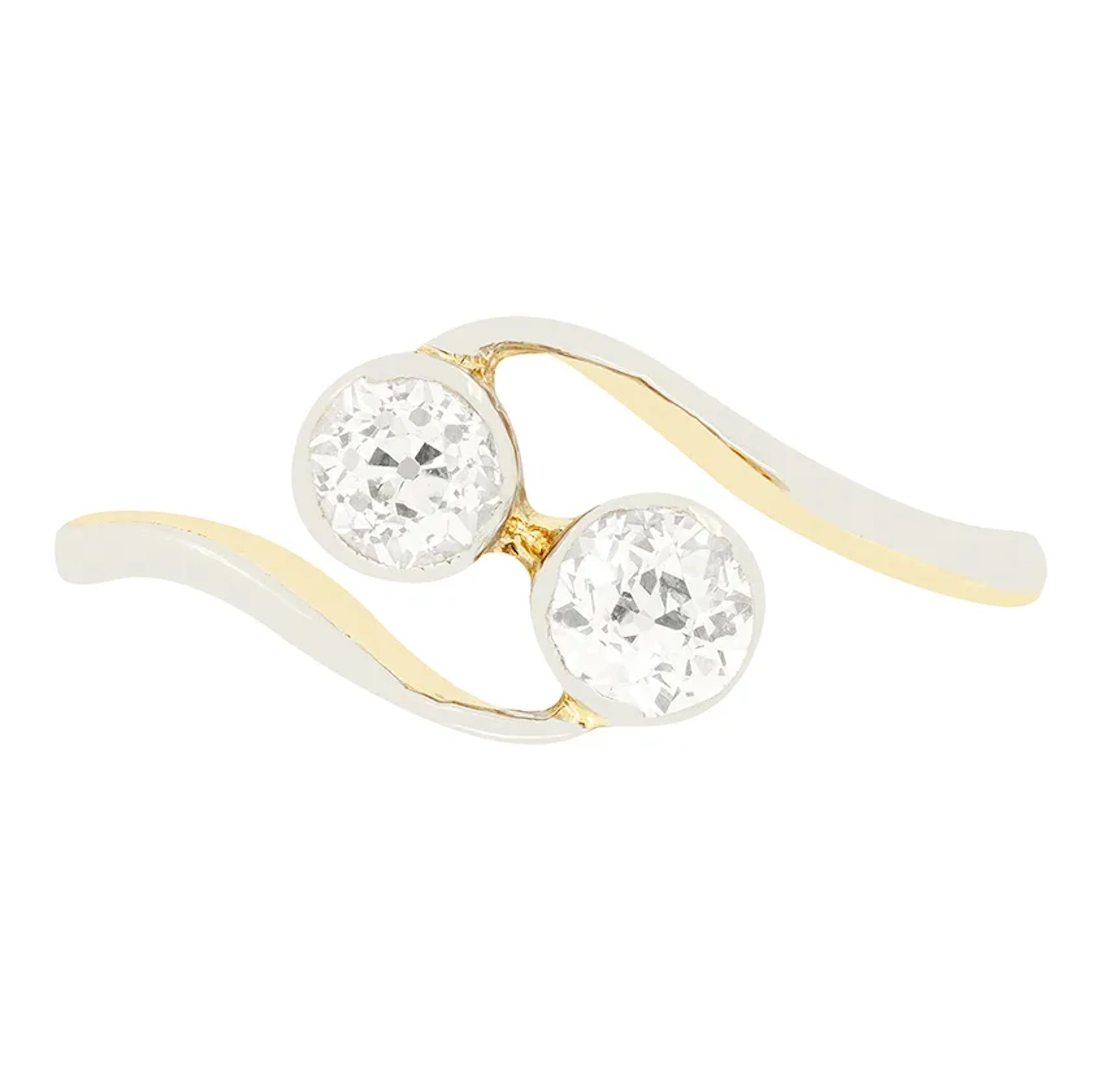 Edwardian 0.40ct Diamond Two Stone Twist Ring, c.1910s