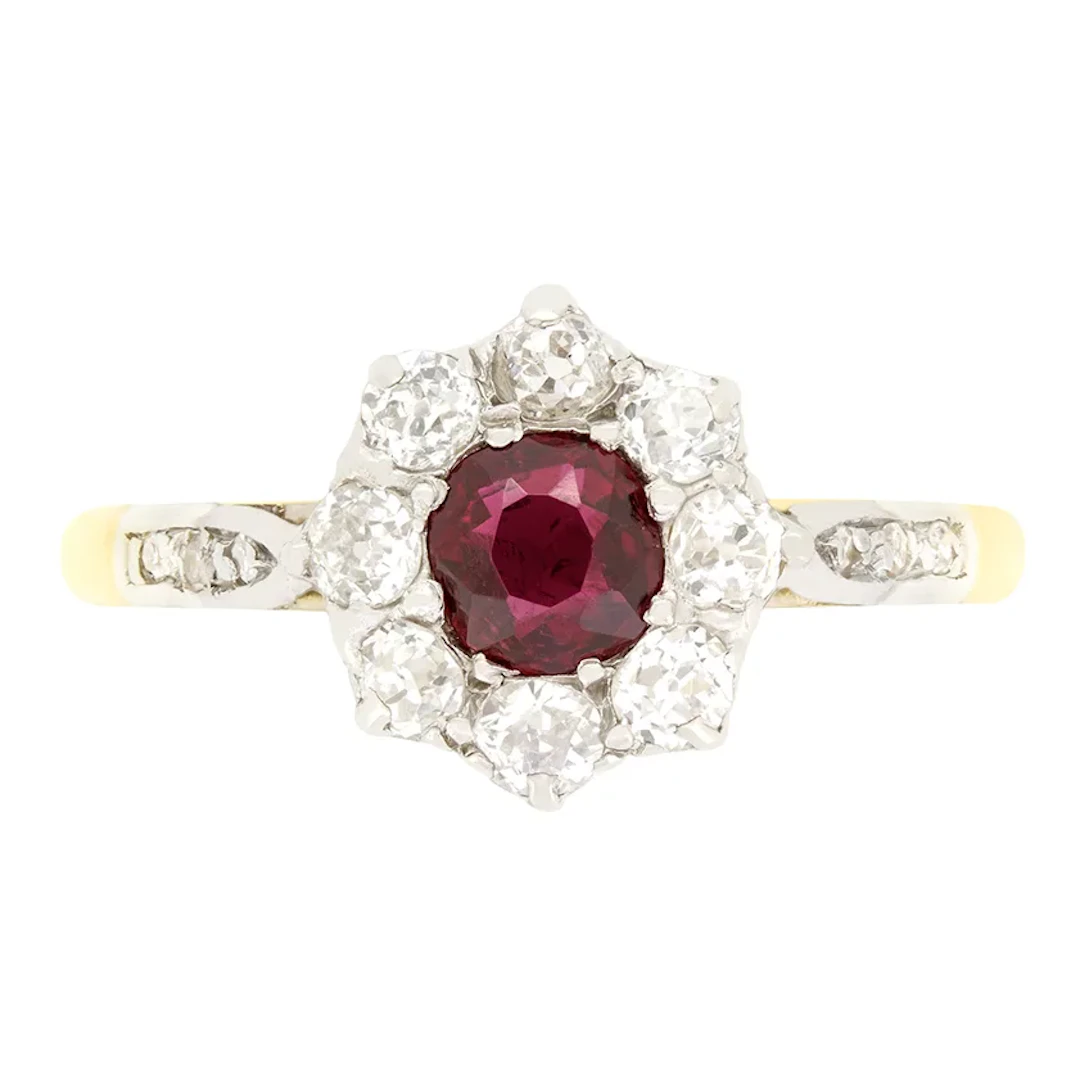 Edwardian 0.40ct Ruby and Diamond Cluster Ring, c.1910s