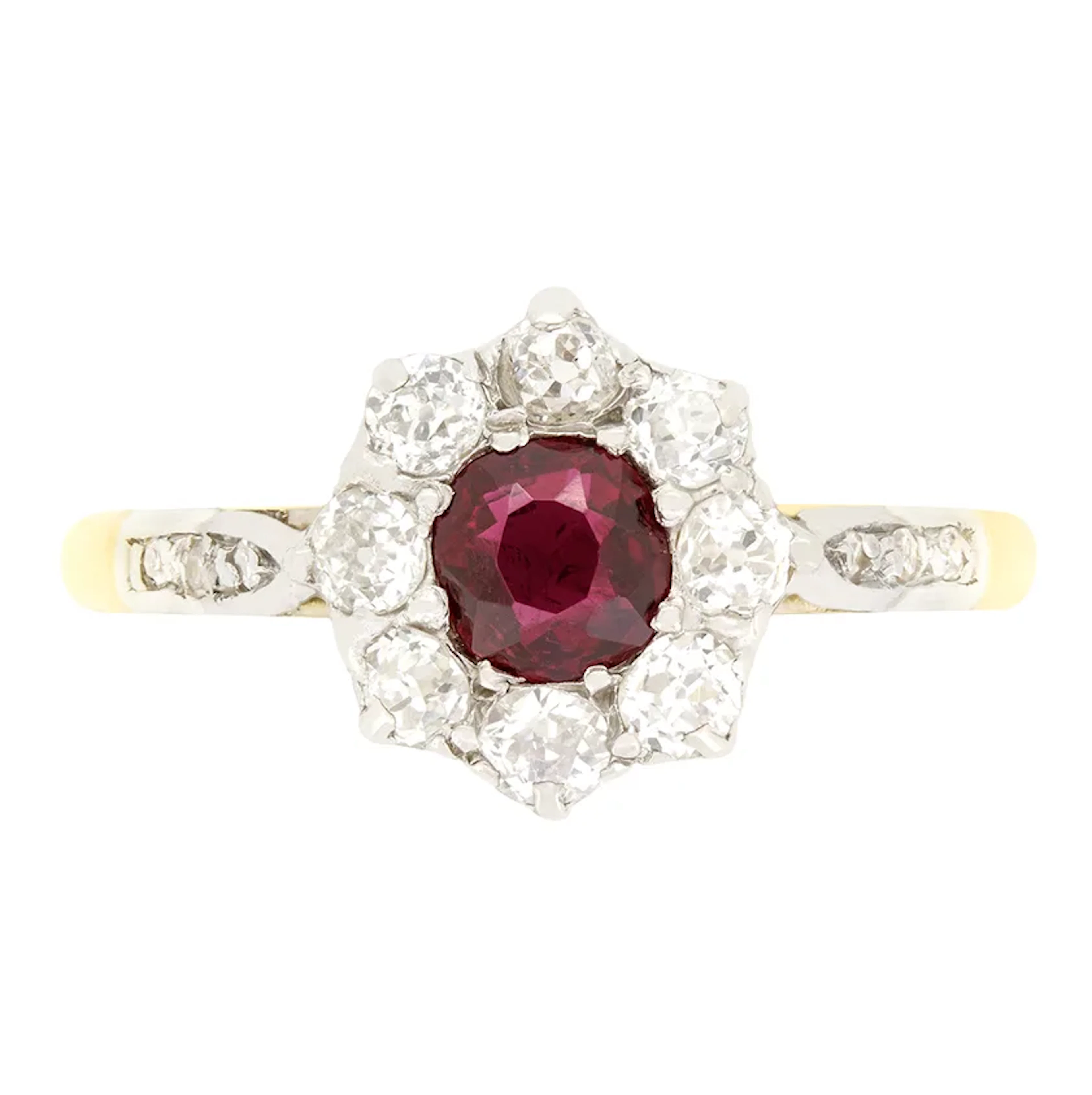 Edwardian 0.40ct Ruby and Diamond Cluster Ring, c.1910s
