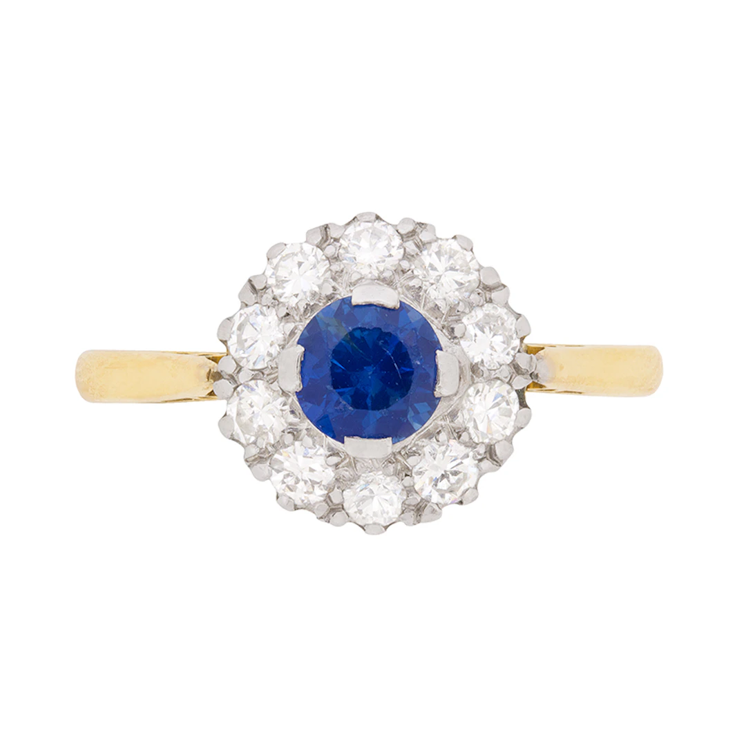 Vintage Sapphire and Diamond Cluster Ring, c.1950s