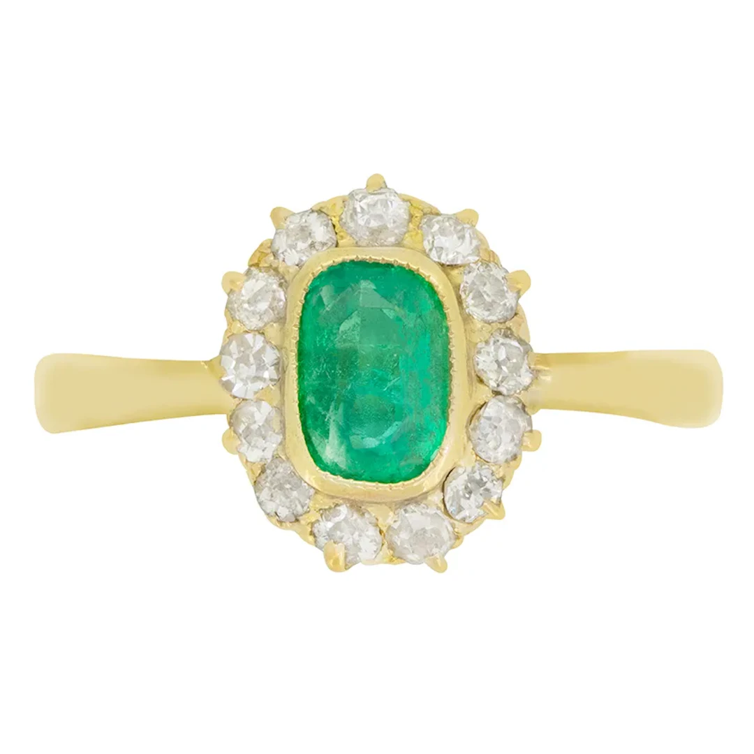 Victorian 0.60ct Emerald and Diamond Cluster Ring, c.1900s